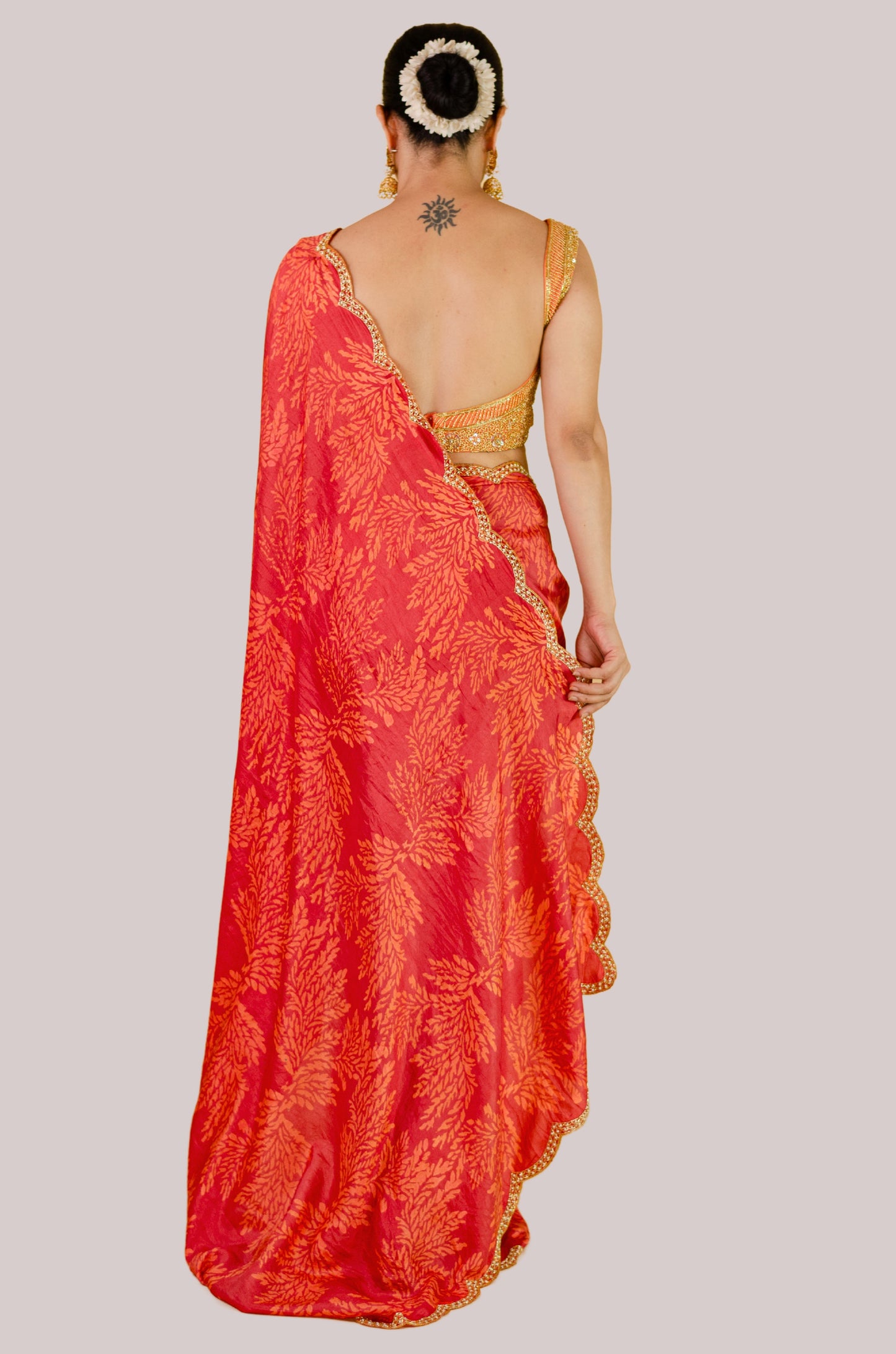 Handloom Hand Block Printed & Hand Embroidered Mulberry Silk Saree