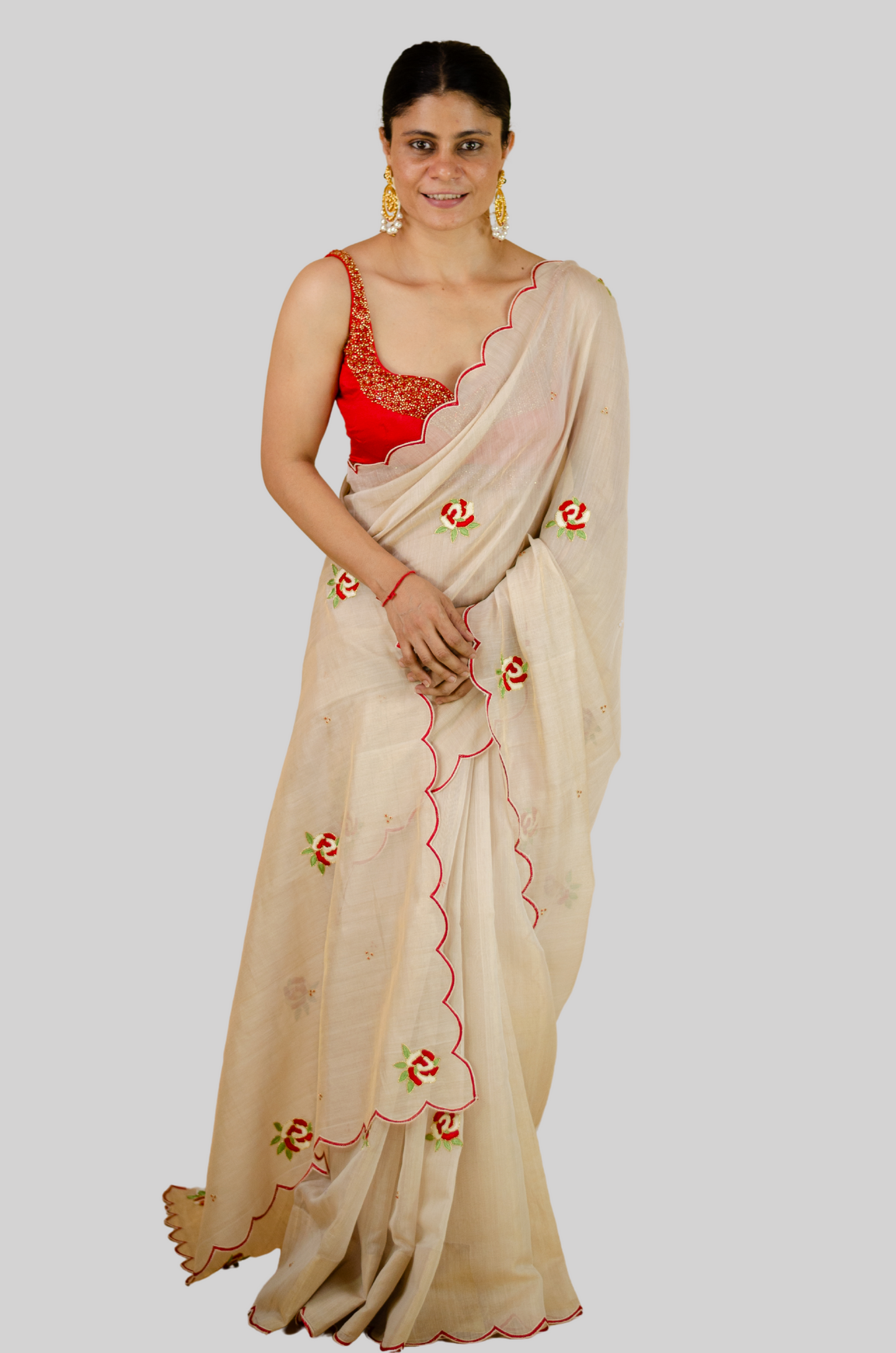 Sequence & Resham thread Hand Embroidered Handloom tissue Silk Saree.