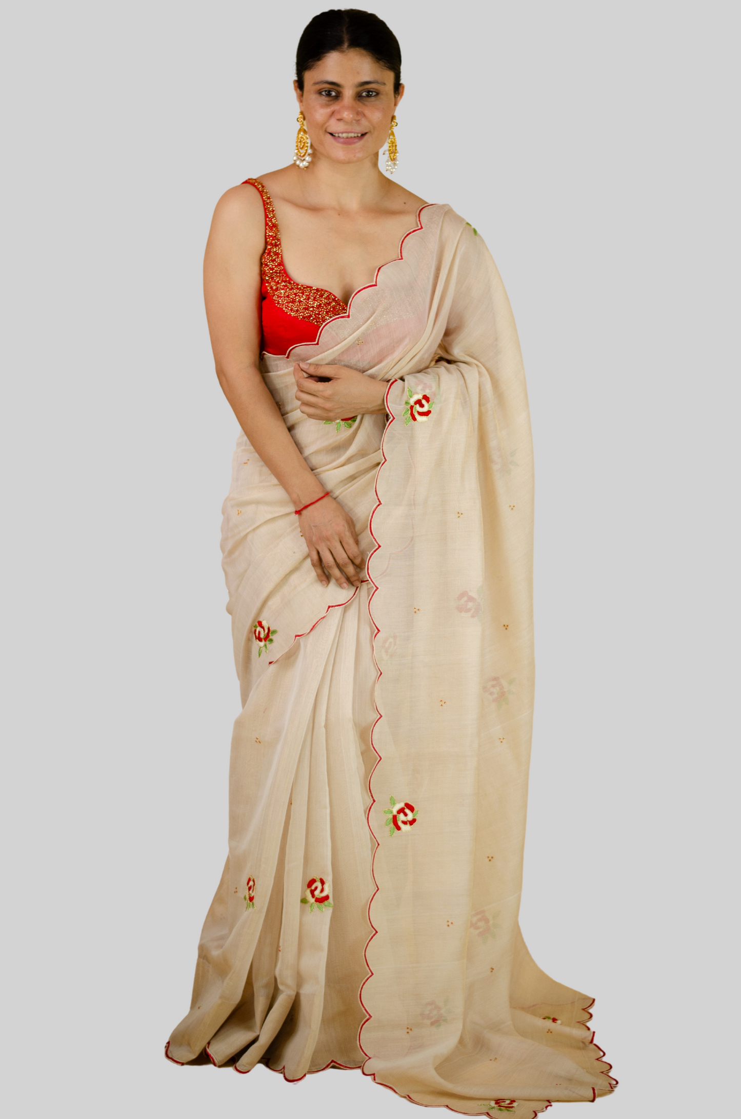 Sequence & Resham thread Hand Embroidered Handloom tissue Silk Saree.