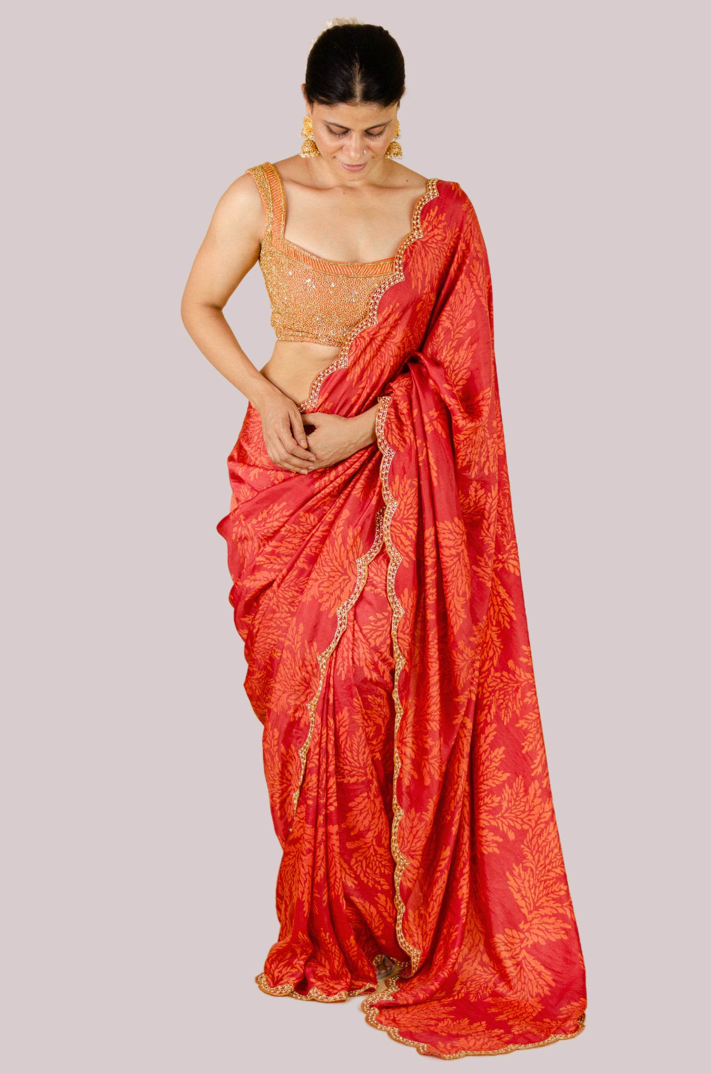 Handloom Hand Block Printed & Hand Embroidered Mulberry Silk Saree