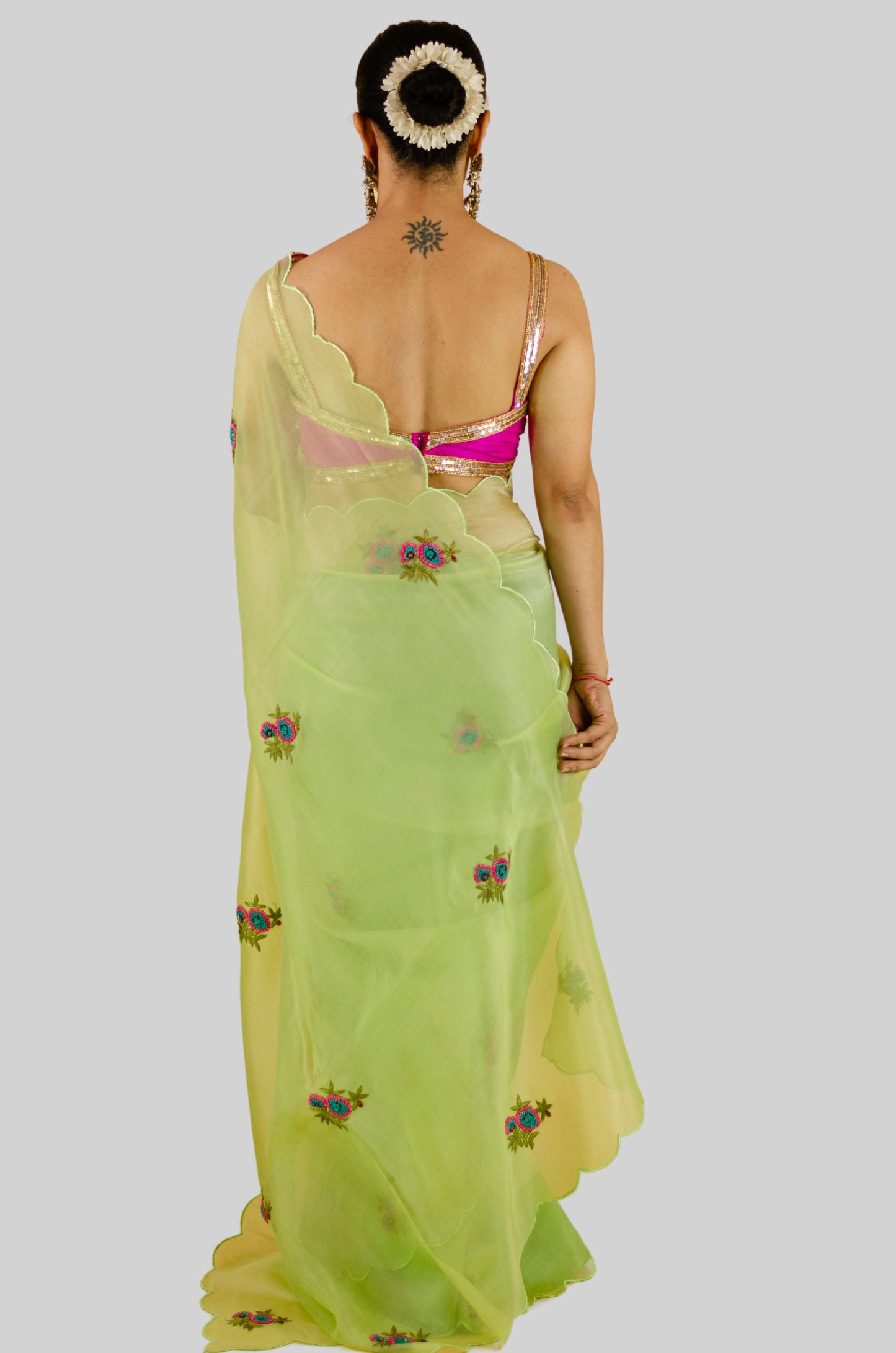 Zardosi and Beads Hand Embroidered Handloom Organza Silk Saree