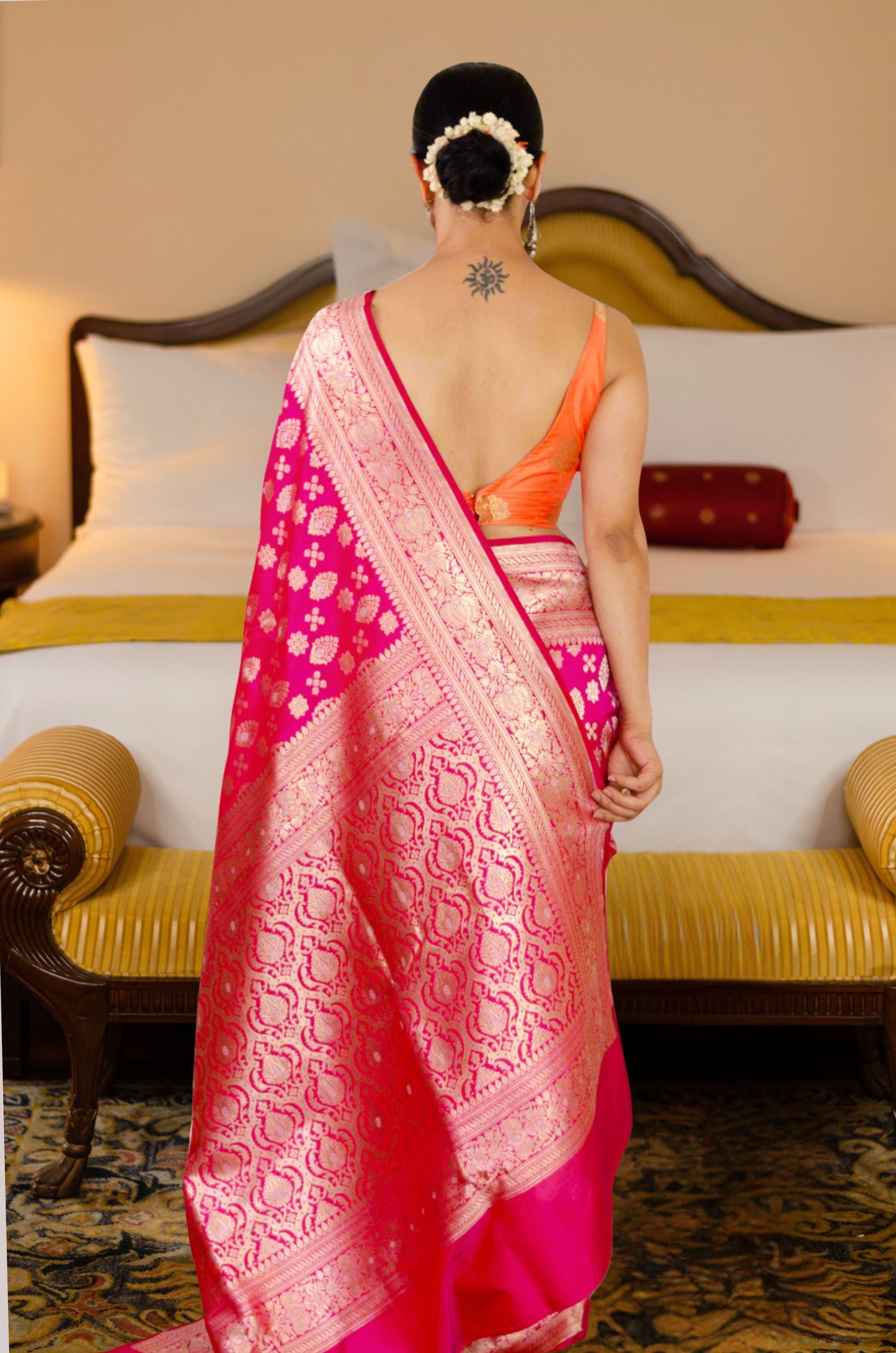 Rani Colour Pure Meenakari /Silver Alfi Jangle Weaving Handloom Katan Mulbery Silk Saree