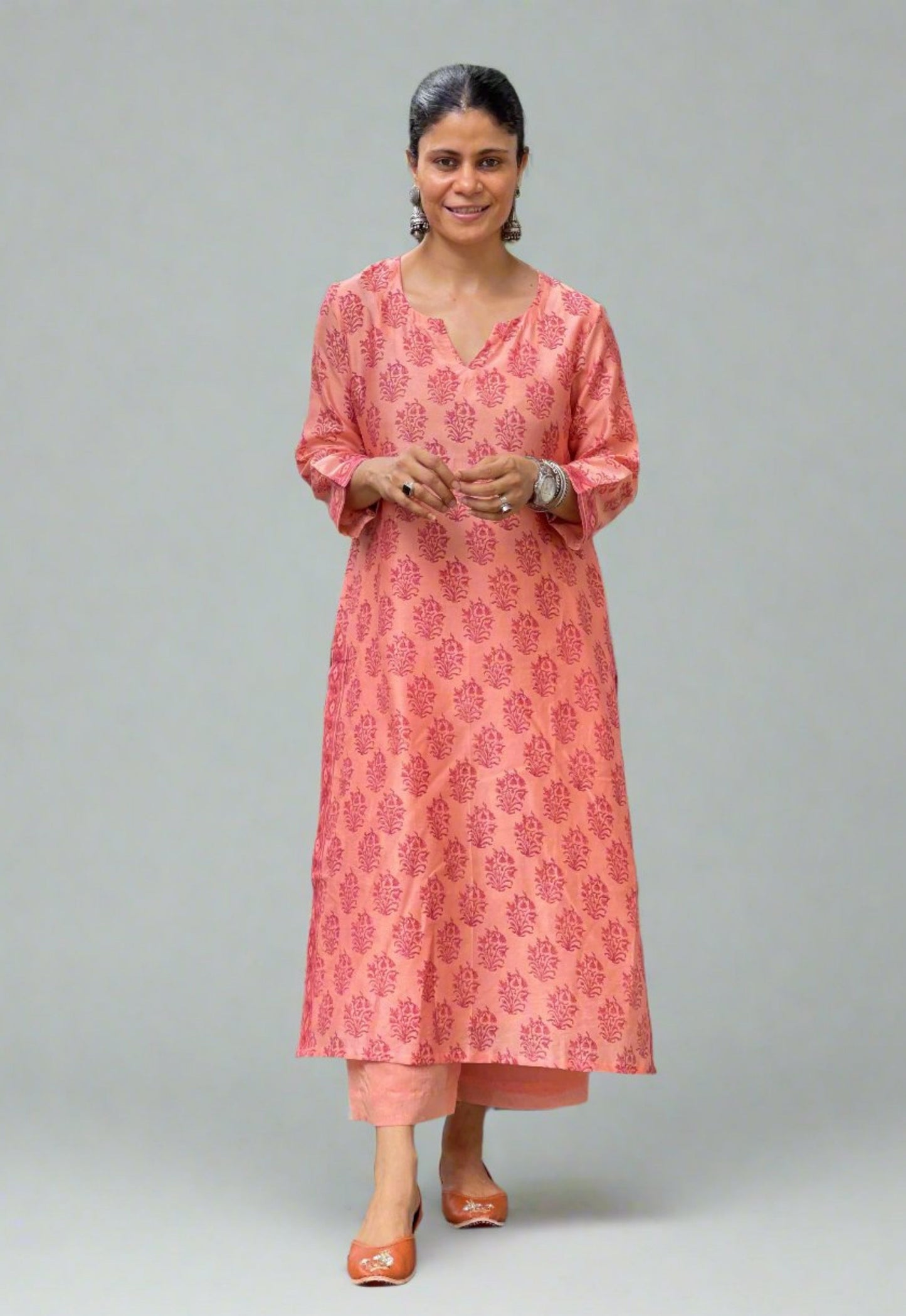 Handloom Hand Block Printed Chanderi Silk Kurta Set