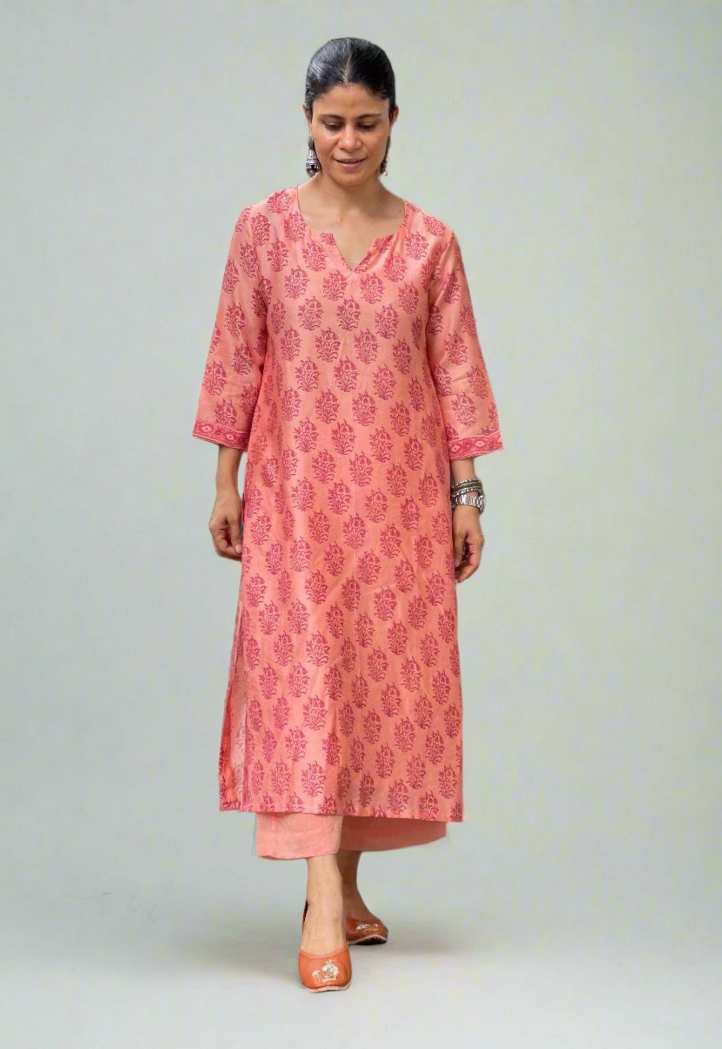 Handloom Hand Block Printed Chanderi Silk Kurta Set