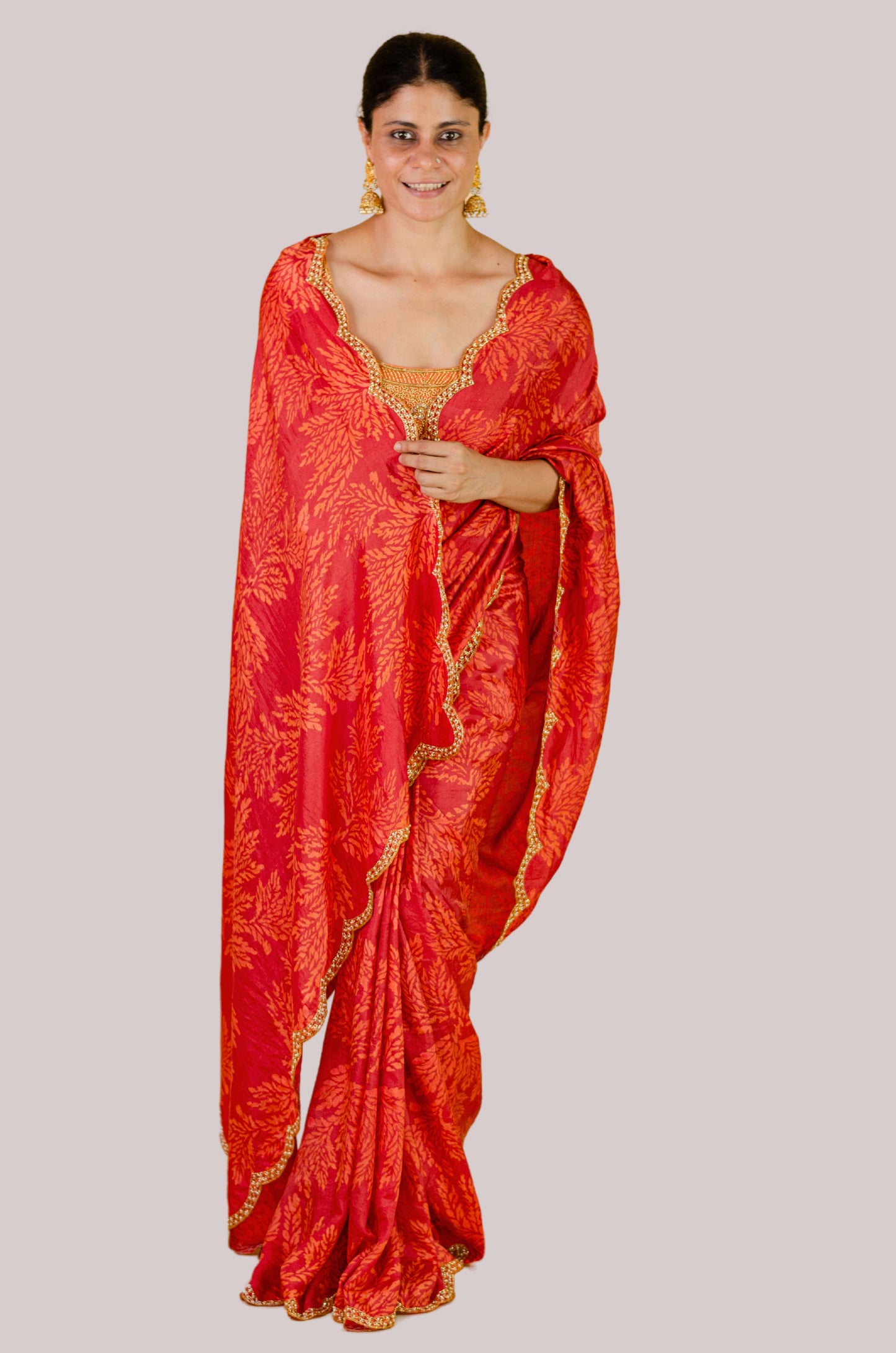 Handloom Hand Block Printed & Hand Embroidered Mulberry Silk Saree