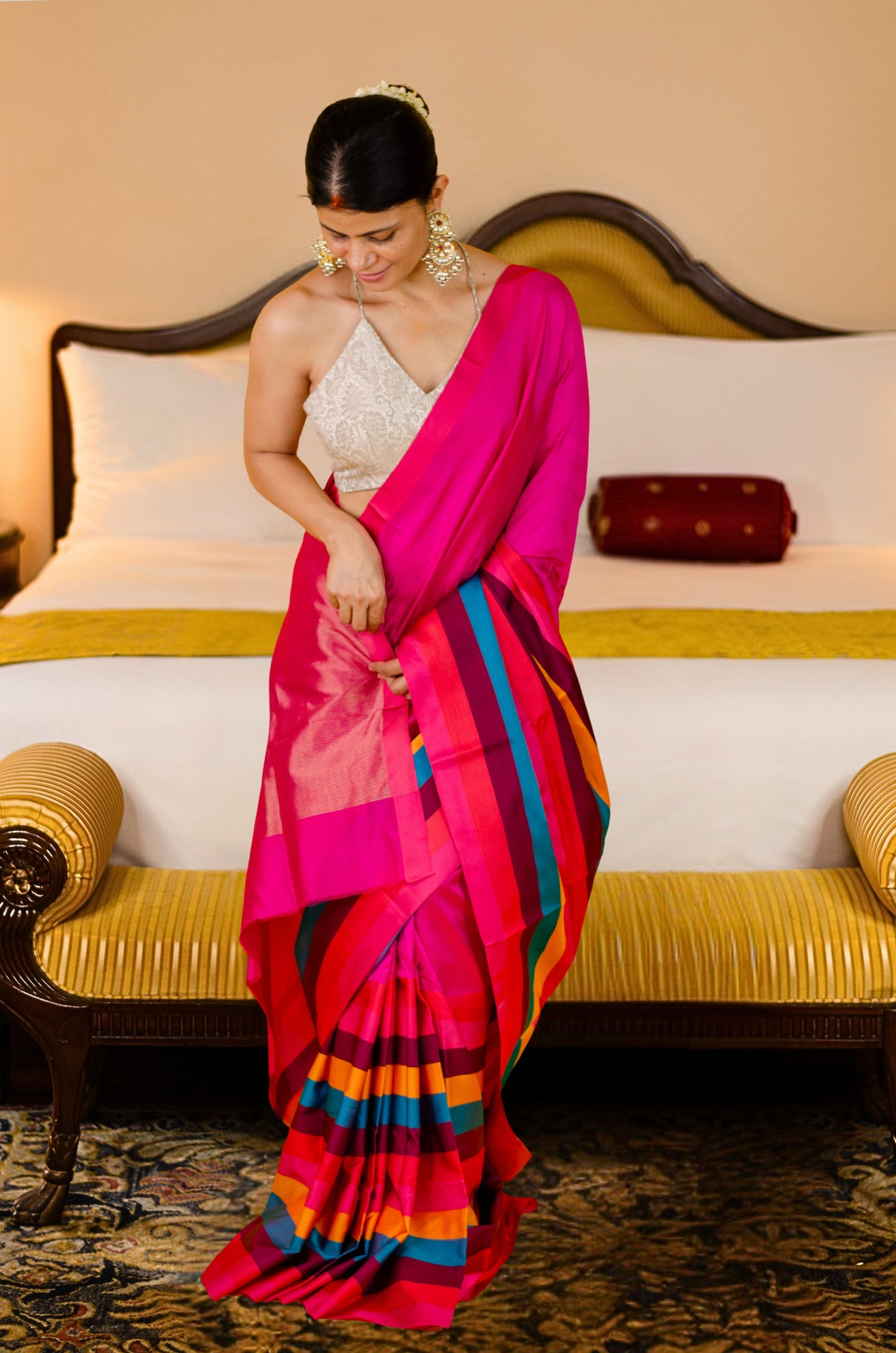 Handloom Chanderi Silk Saree With Mashru Silk Border