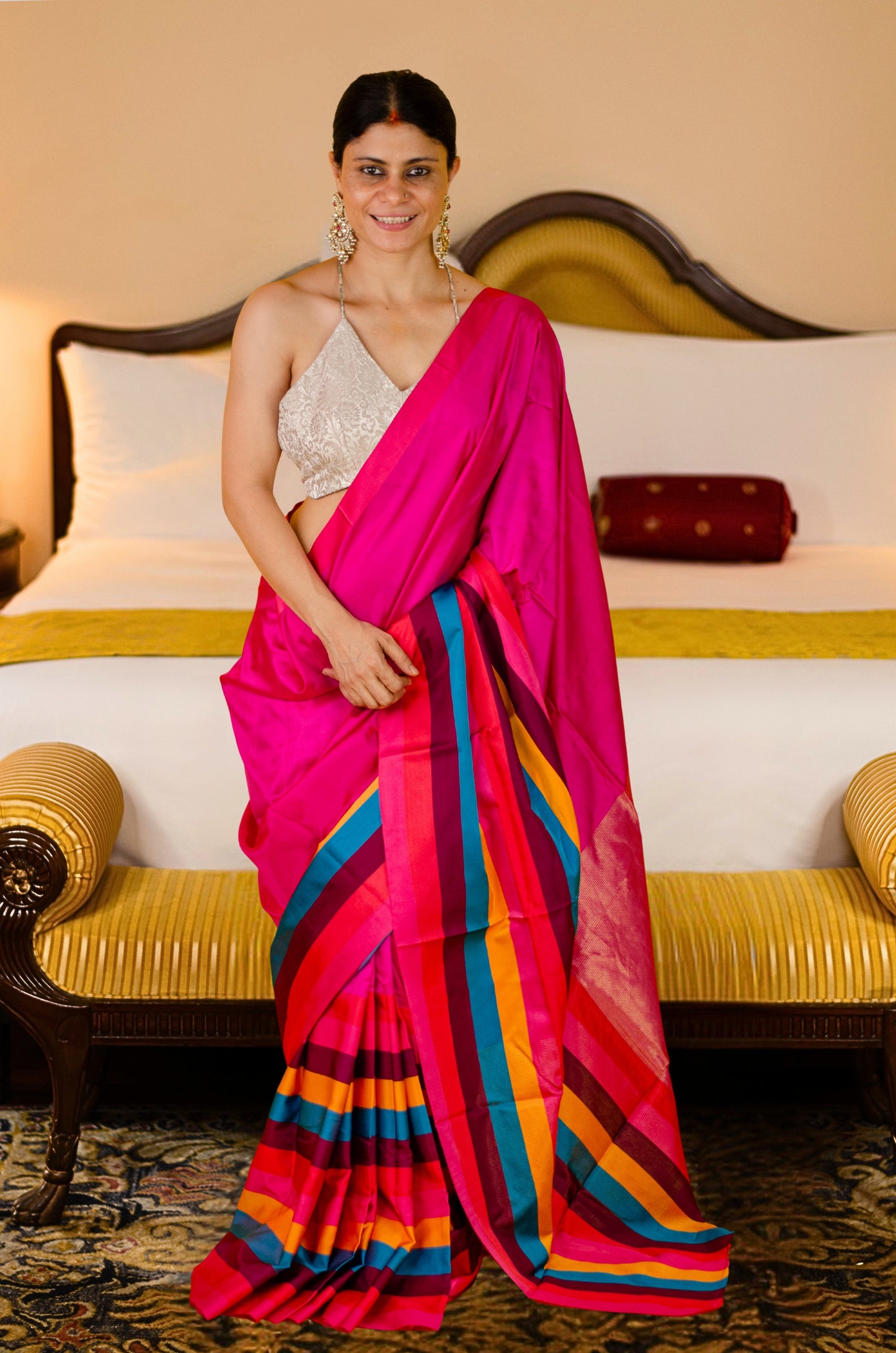 Handloom Chanderi Silk Saree With Mashru Silk Border