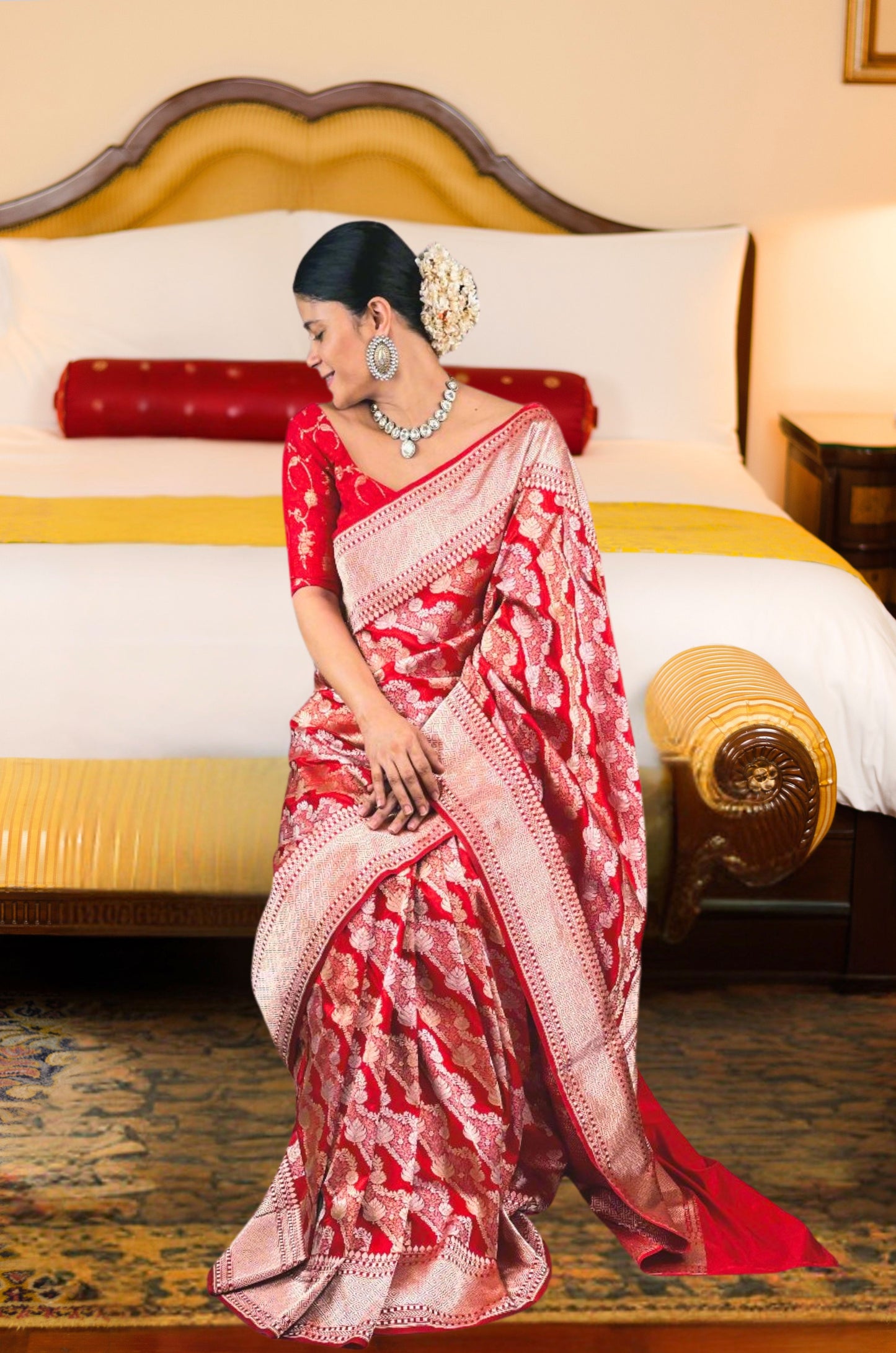 Red Colour Gold /Silver Jangle kadwa Weaving Handwoven Katan Silk Saree