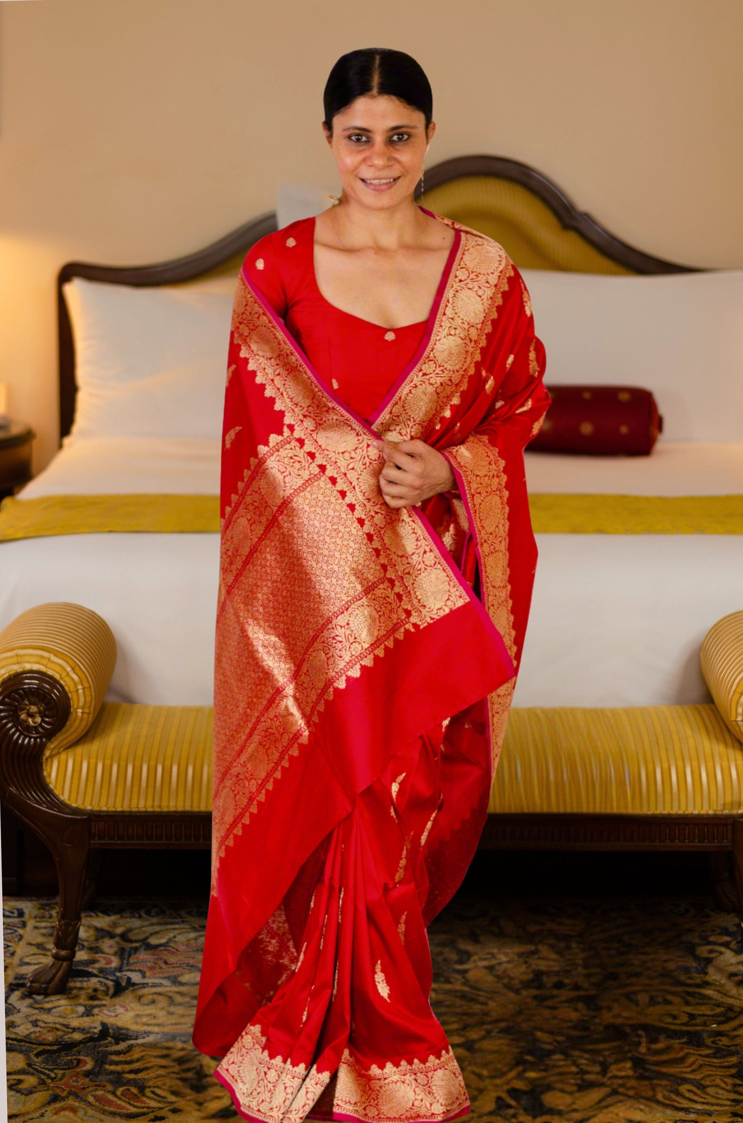 Deep Red Colour Meenakari /Silver Jangle /Gold kadwa Weaving Handwoven Katan Mulbery Silk Saree