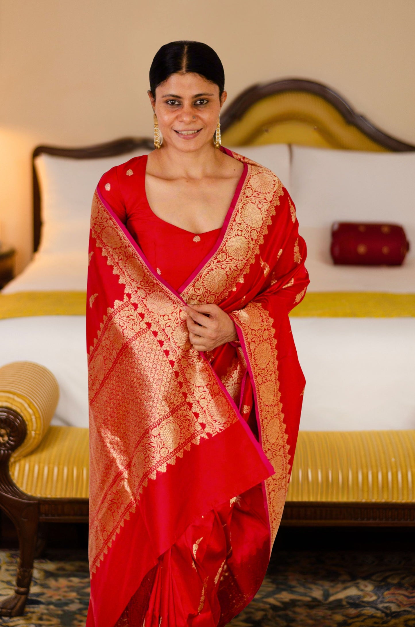 Deep Red Colour Meenakari /Silver Jangle /Gold kadwa Weaving Handwoven Katan Mulbery Silk Saree