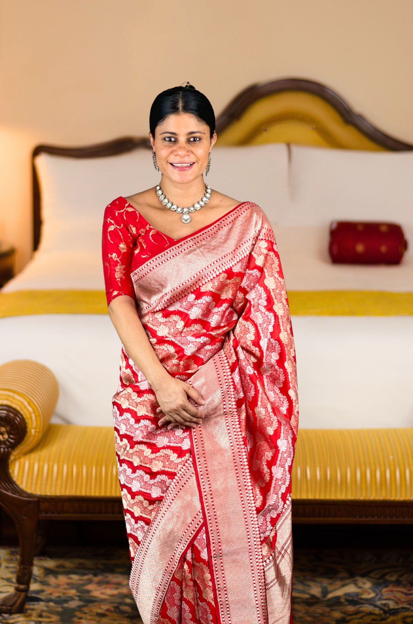 Red Colour Gold /Silver Jangle kadwa Weaving Handwoven Katan Silk Saree