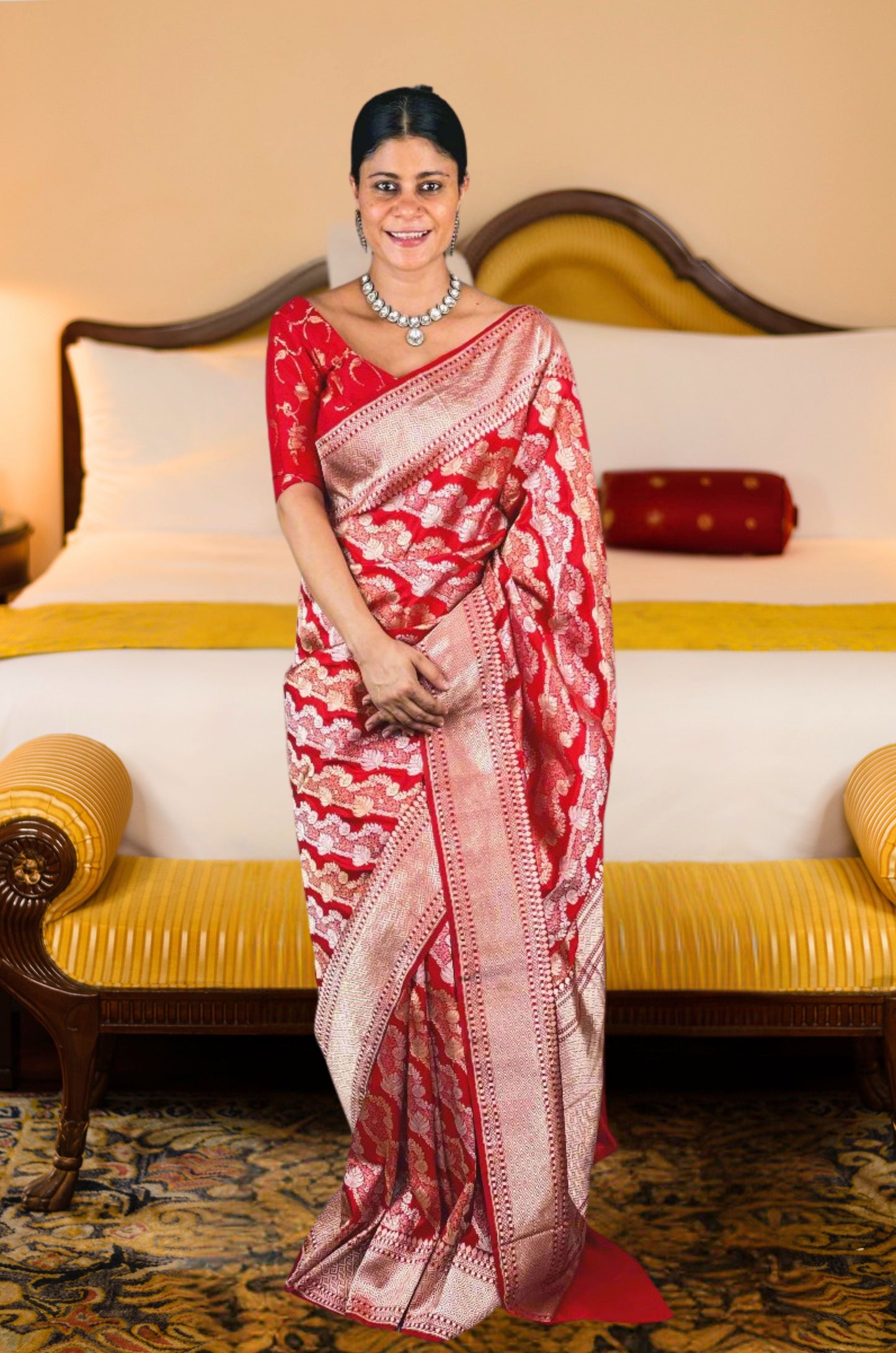 Red Colour Gold /Silver Jangle kadwa Weaving Handwoven Katan Silk Saree