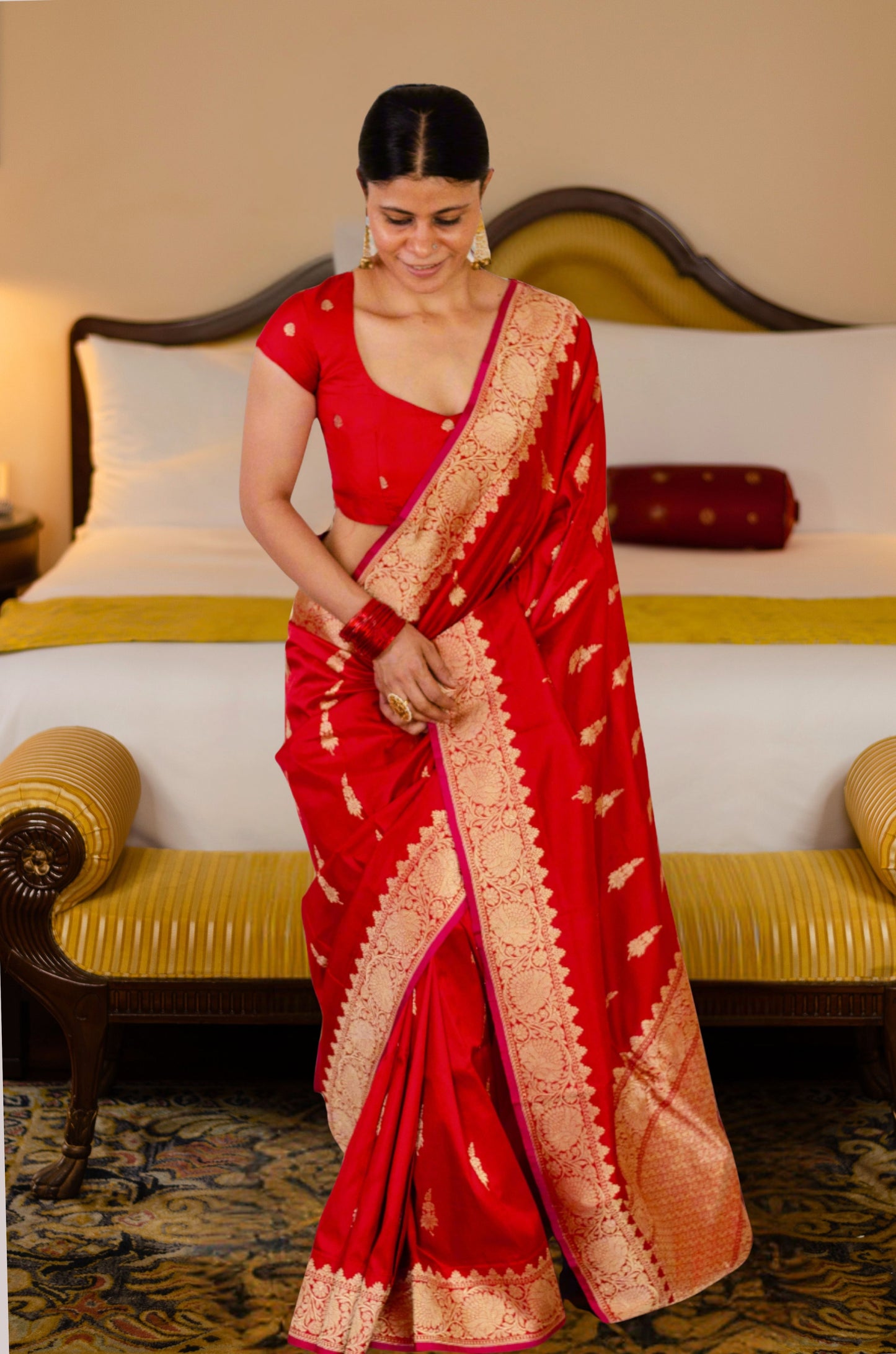 Deep Red Colour Meenakari /Silver Jangle /Gold kadwa Weaving Handwoven Katan Mulbery Silk Saree