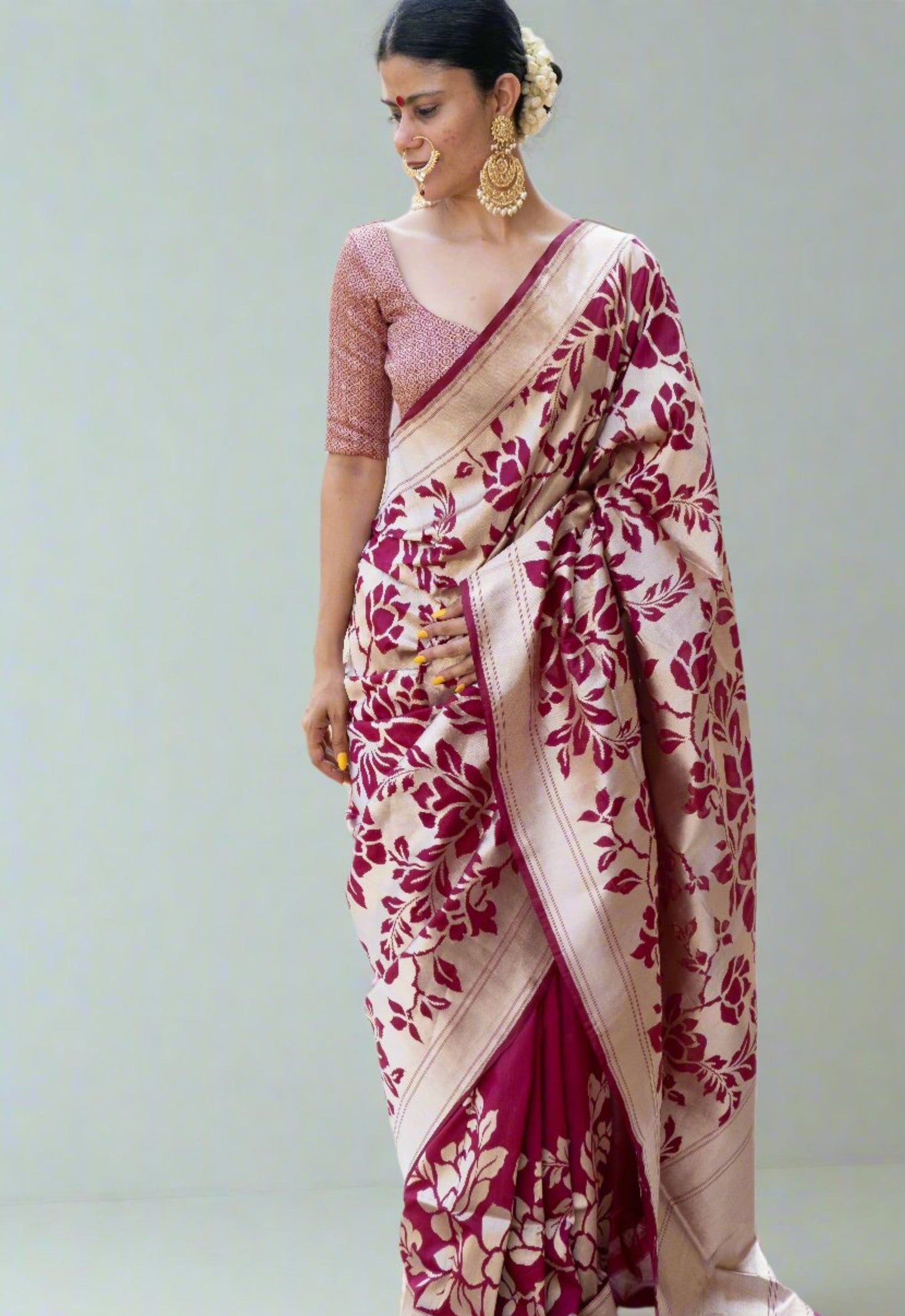 Magenta Colour Cut Work Handloom Katan Silk Banarasi Designer Saree
