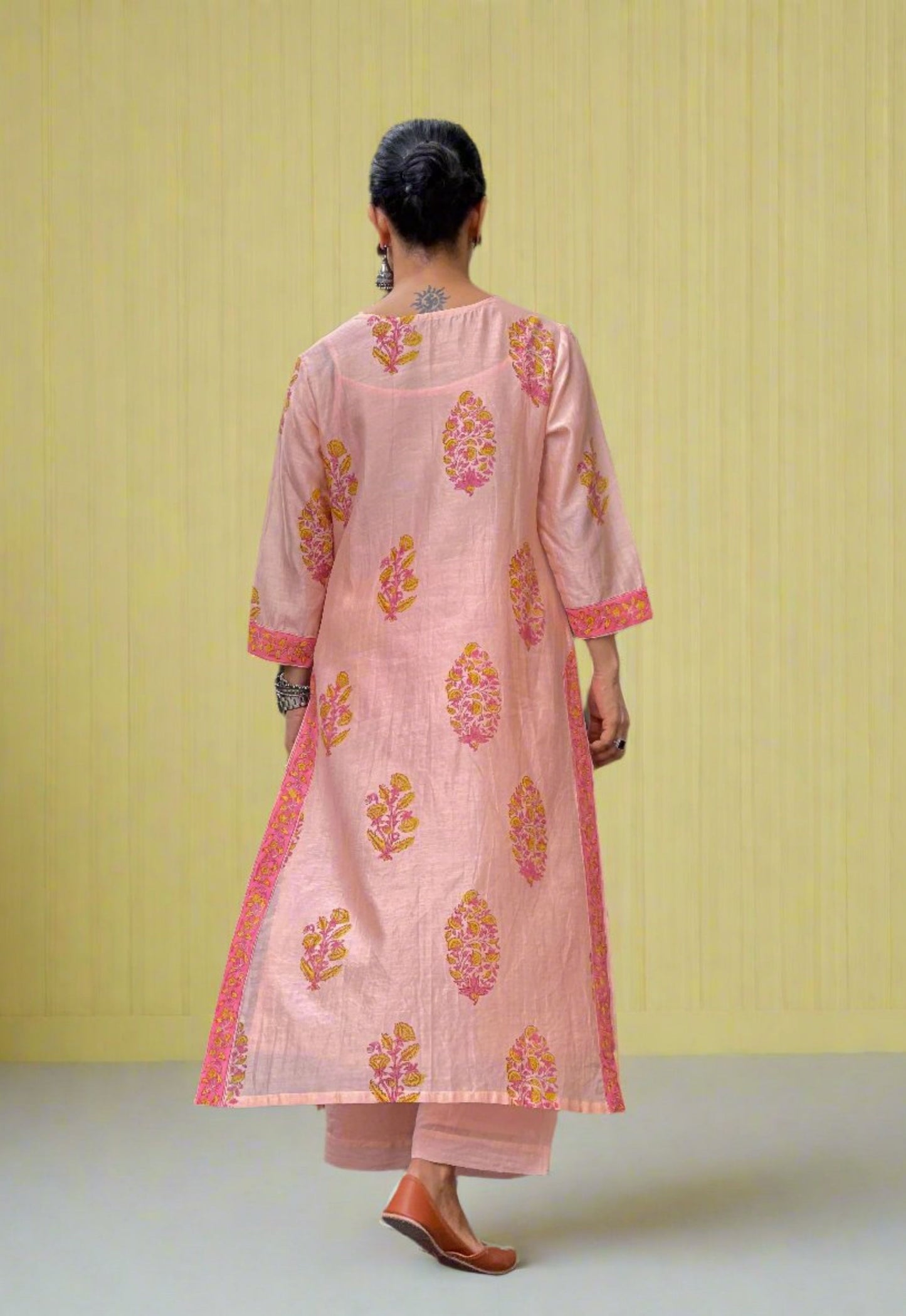 Handloom Hand Block Printed Chanderi Silk Kurta Set
