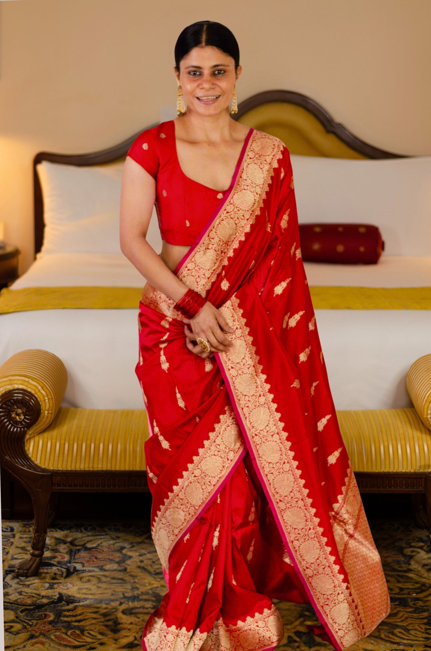 Deep Red Colour Meenakari /Silver Jangle /Gold kadwa Weaving Handwoven Katan Mulbery Silk Saree