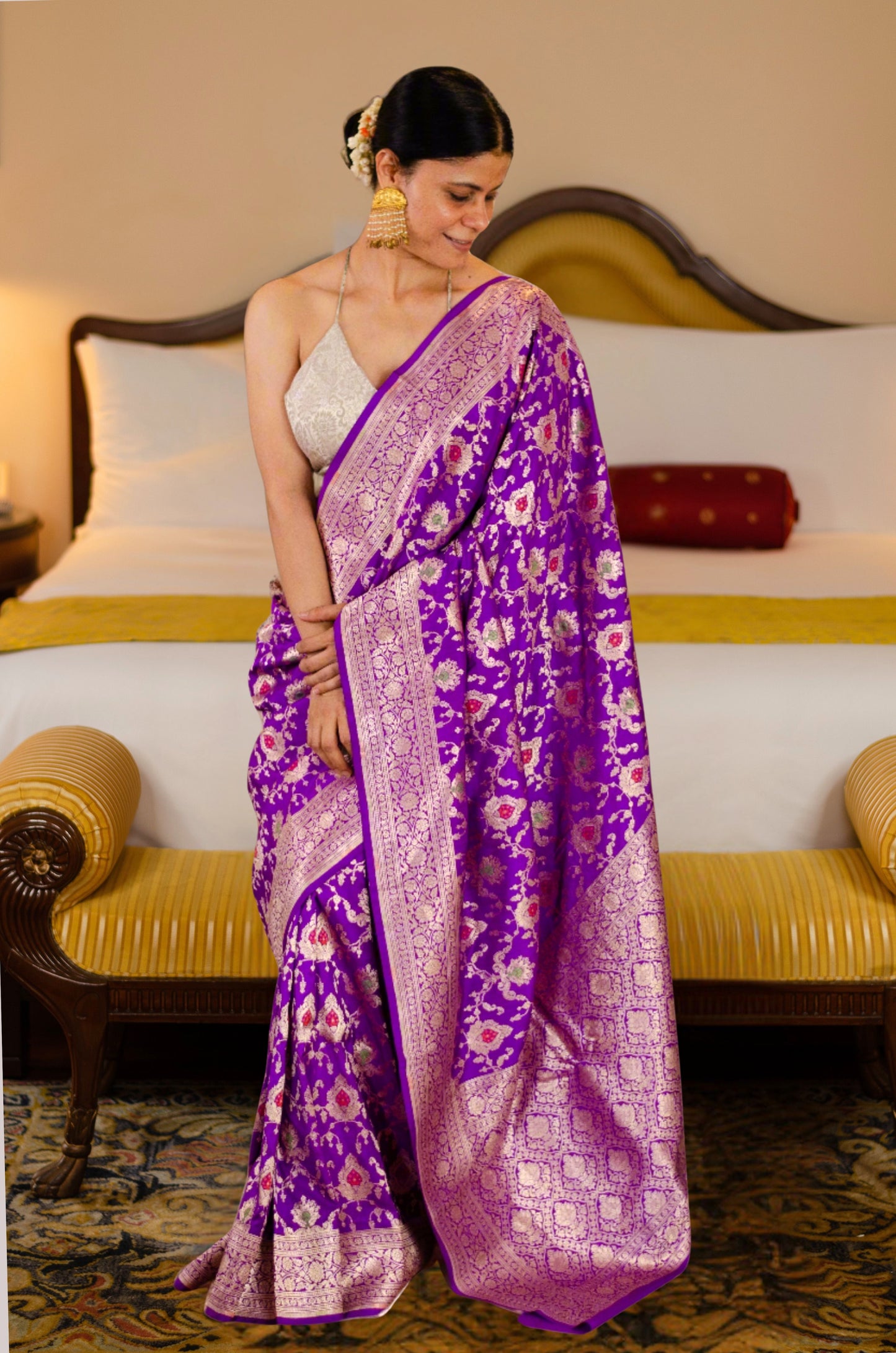 Jamuni ColourPure Meenakari /Silver Alfi Jangle Weaving Handloom Katan Mulbery Silk Saree