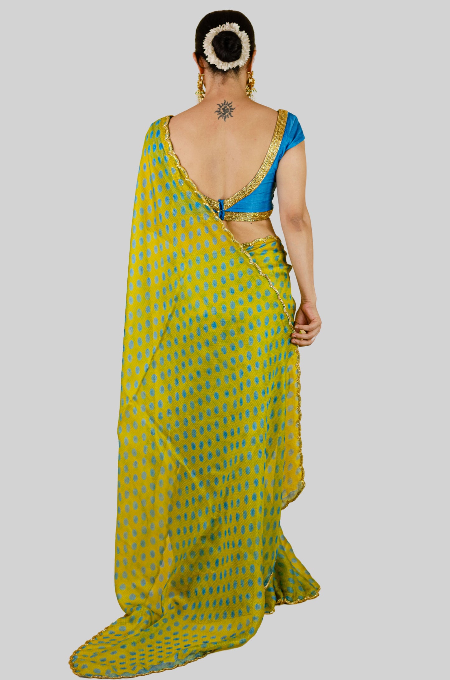 Handloom Hand Block Printed & Hand Embroidered Kota Silk Saree