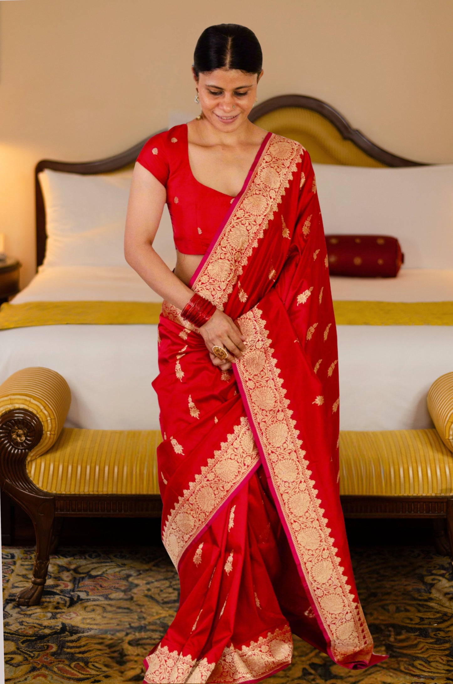 Deep Red Colour Meenakari /Silver Jangle /Gold kadwa Weaving Handwoven Katan Mulbery Silk Saree