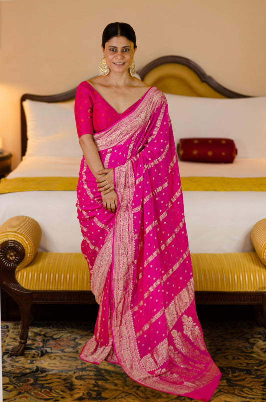 Handloom Kadwa Chiffon Banarasi Silk Saree
