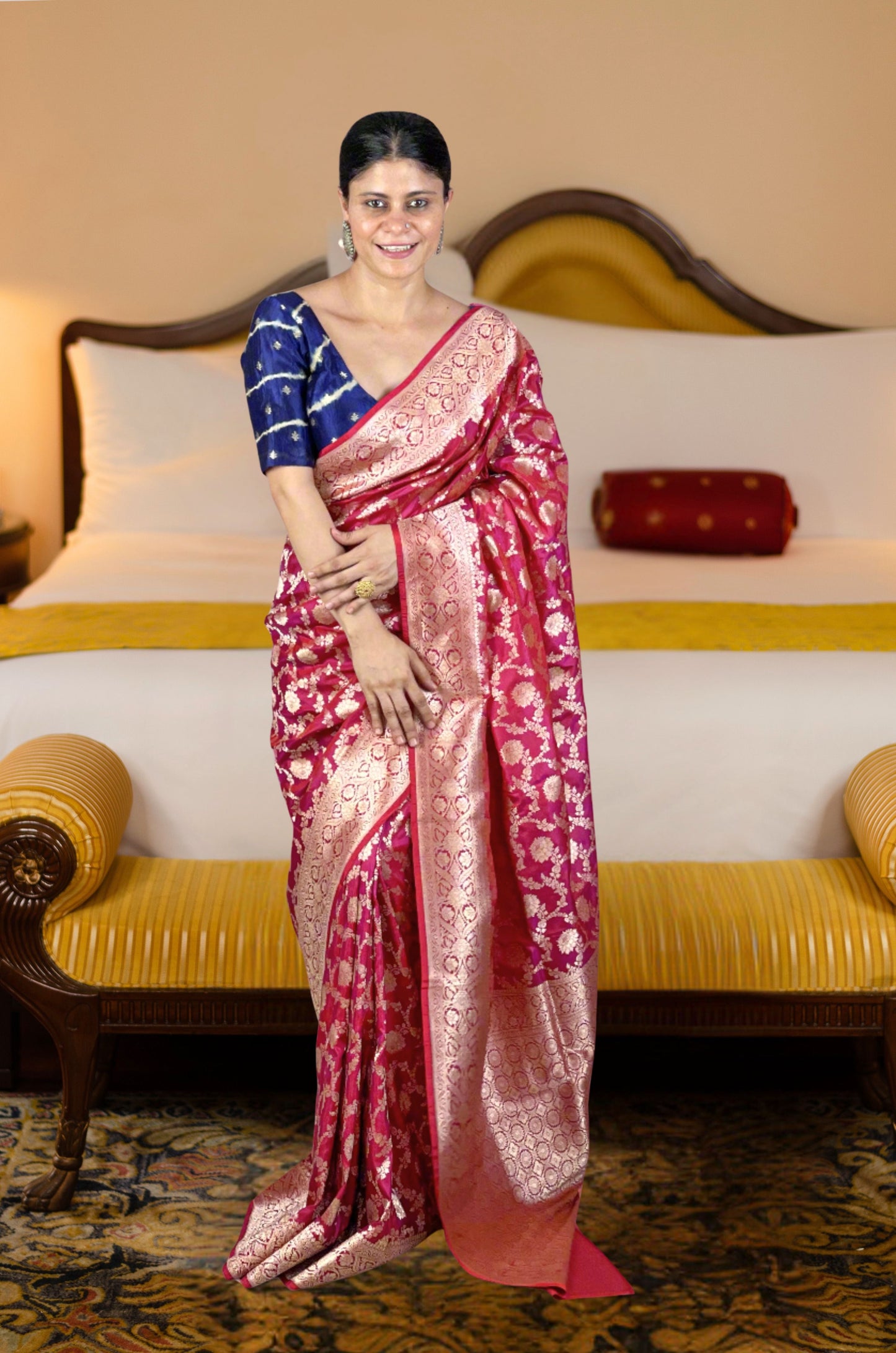 Deep Burgundy Colour Pure Handloom Cutwork Katan Silk Saree.