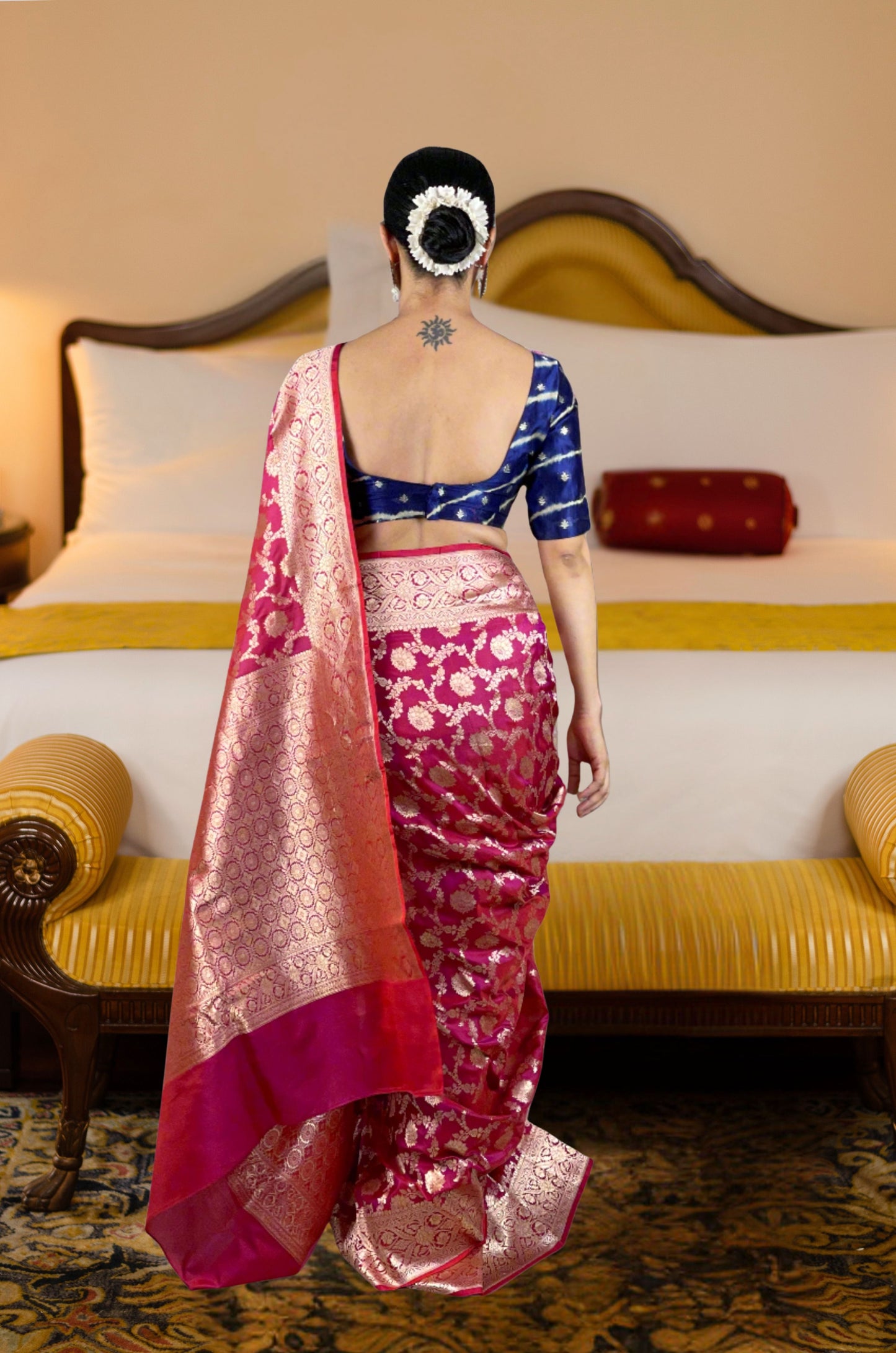 Deep Burgundy Colour Pure Handloom Cutwork Katan Silk Saree.
