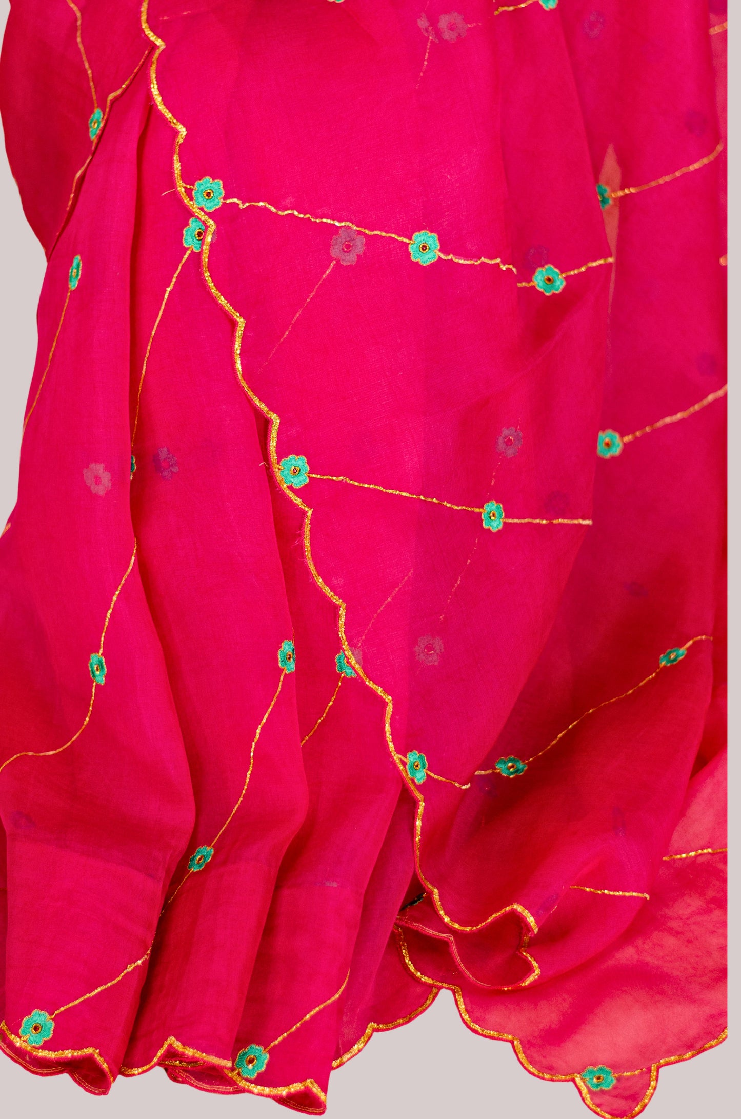 Sequence & Resham thread Hand Embroidered Handloom Organza Silk Saree.