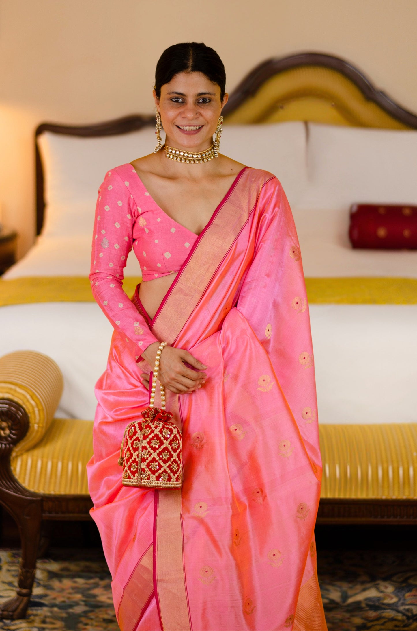Handloom Chanderi Silk Saree With Zari Silk Border