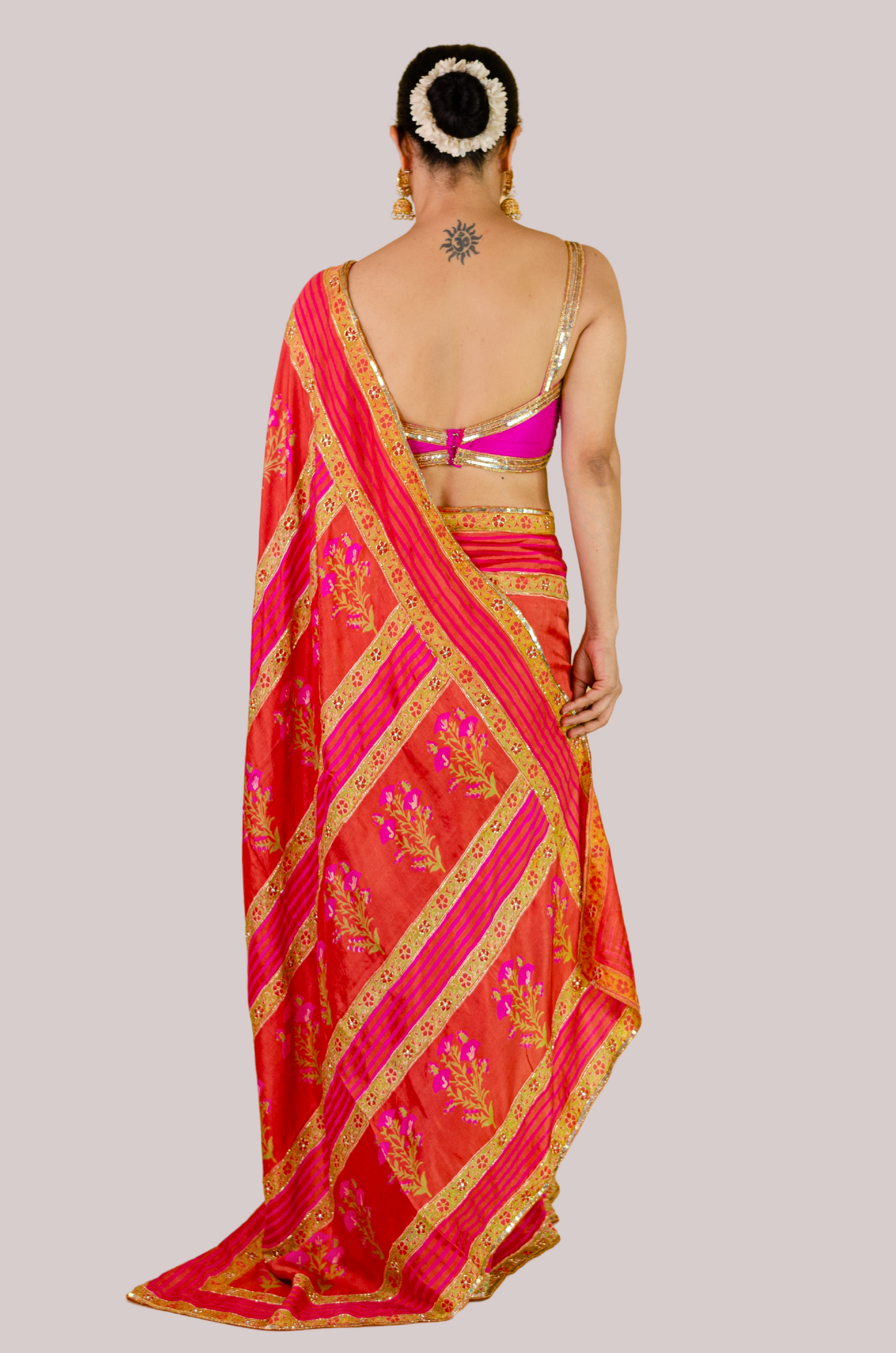 Handloom Hand Block Printed & Hand Embroidered Mulberry Silk Saree
