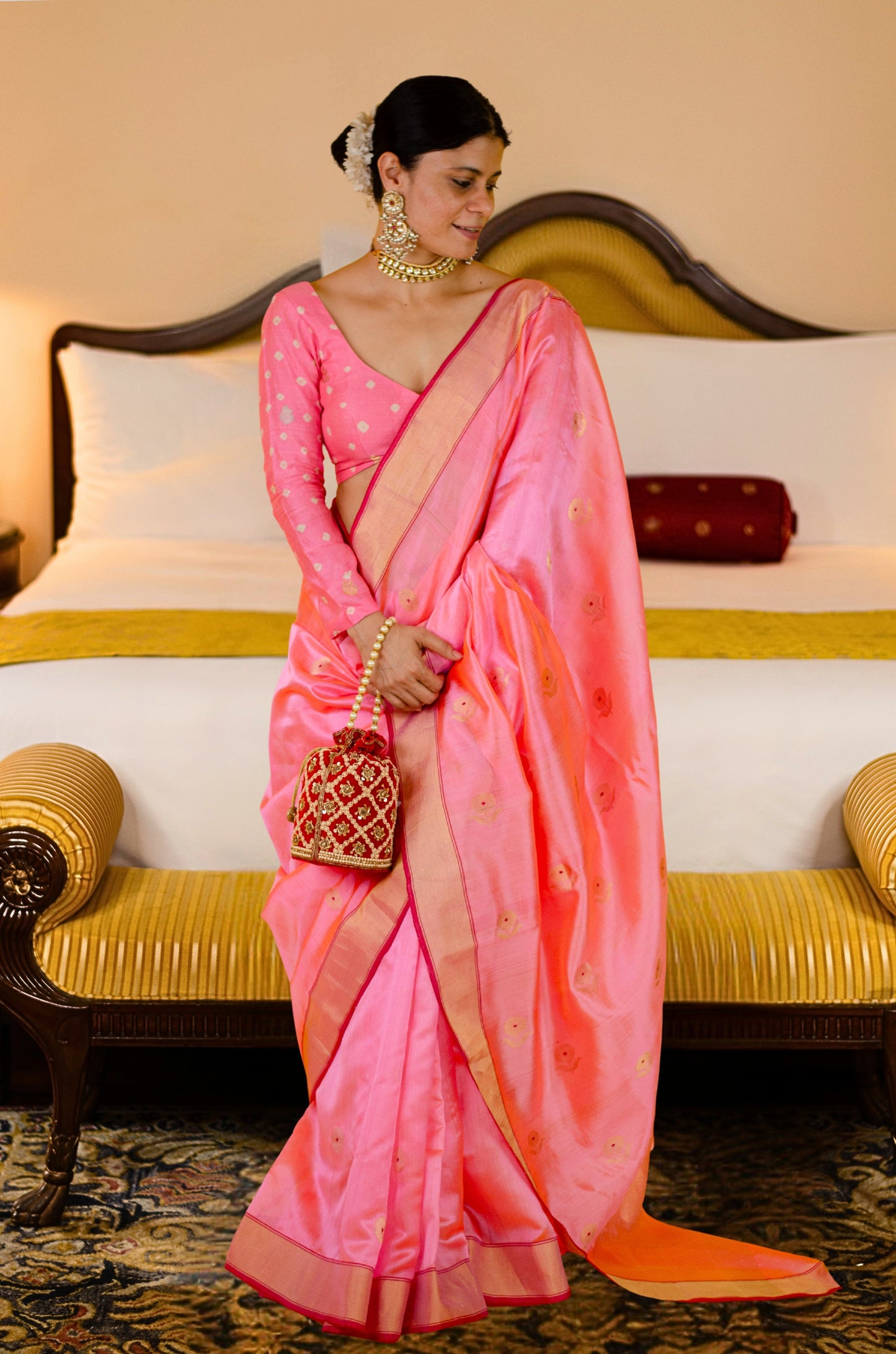 Handloom Chanderi Silk Saree With Zari Silk Border