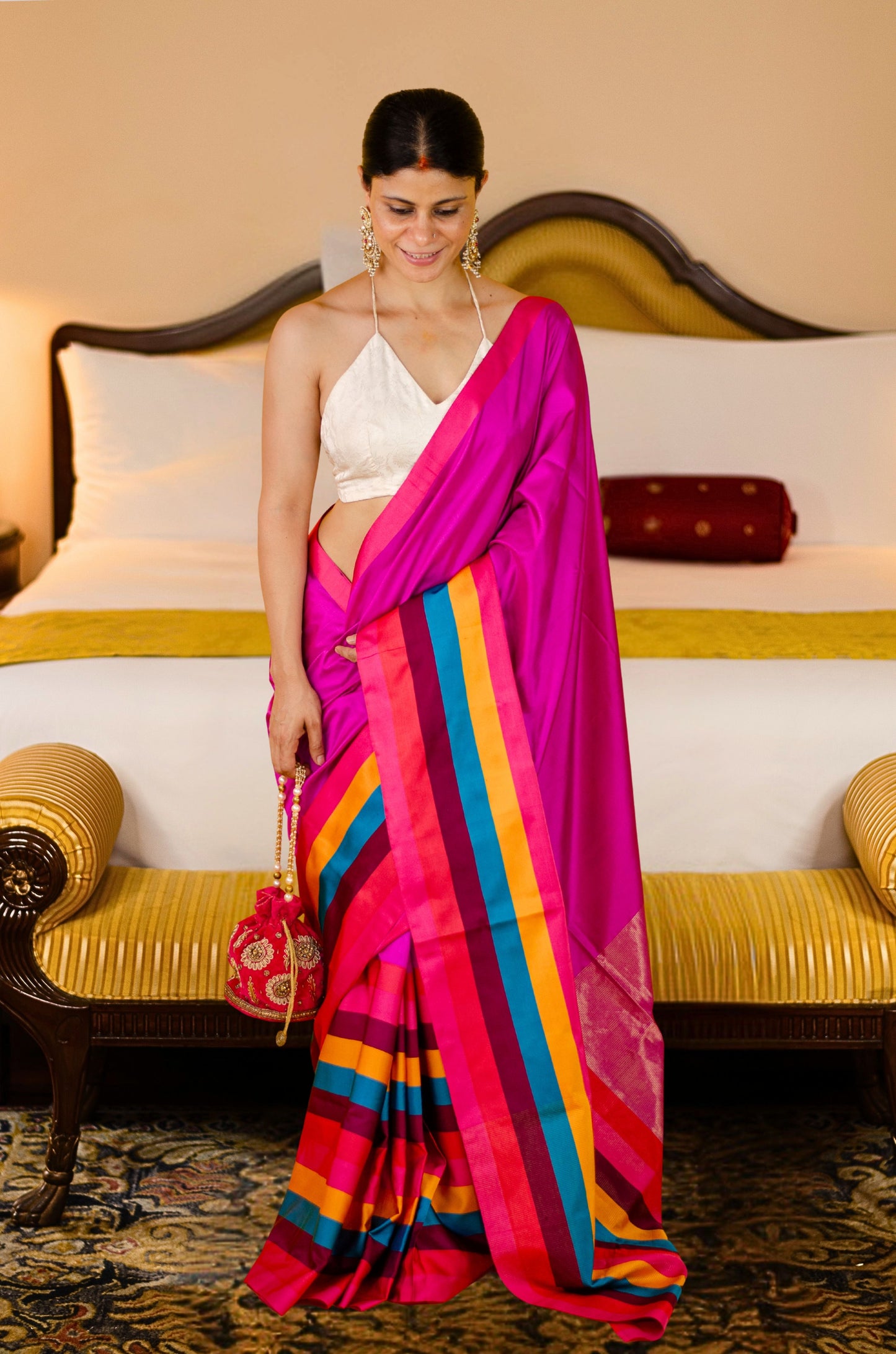 Handloom Chanderi Silk Saree With Mashru Silk Border
