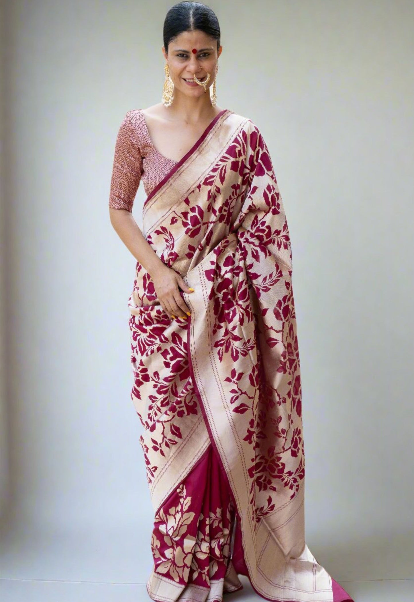 Magenta Colour Cut Work Handloom Katan Silk Banarasi Designer Saree