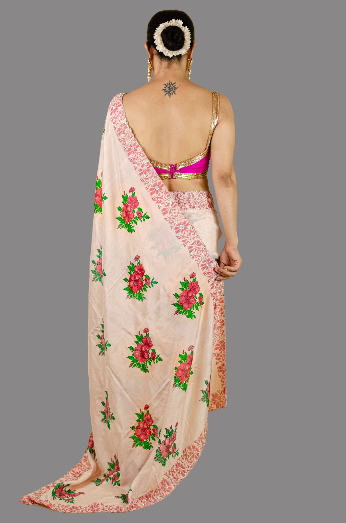 Handloom Hand Block Printed & Hand Embroidered Mulberry Silk Saree