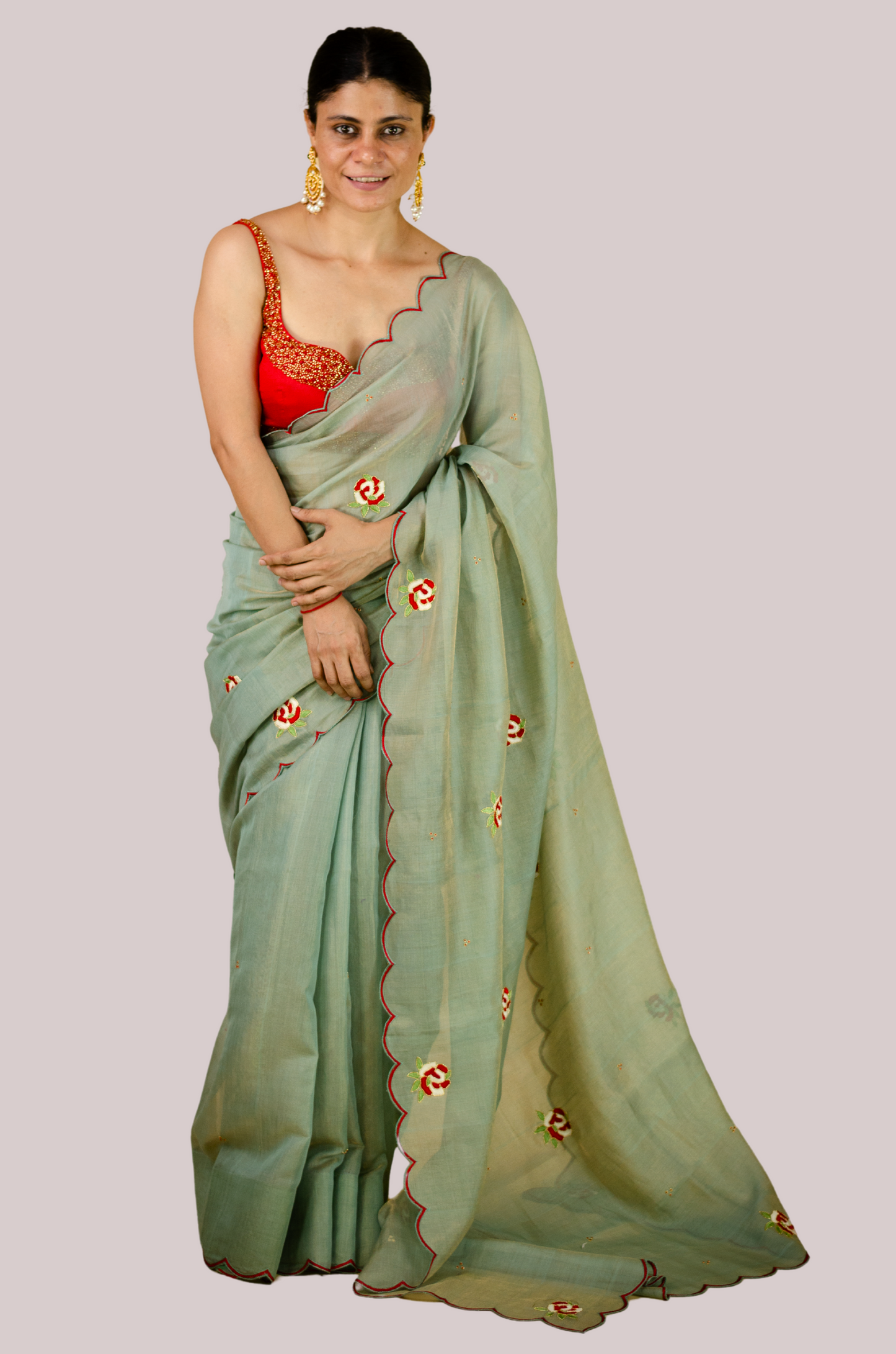 Sequence & Resham thread Hand Embroidered Handloom tissue Silk Saree.