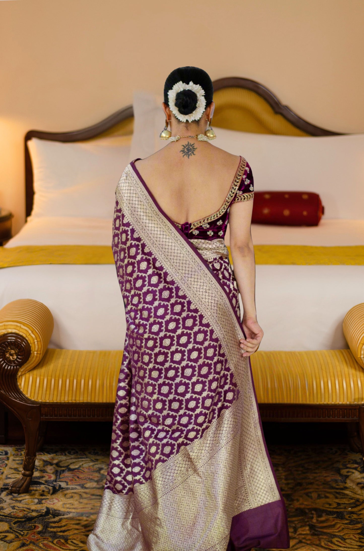 Magenta Colour Pure Handloom Cutwork Katan Silk Saree.