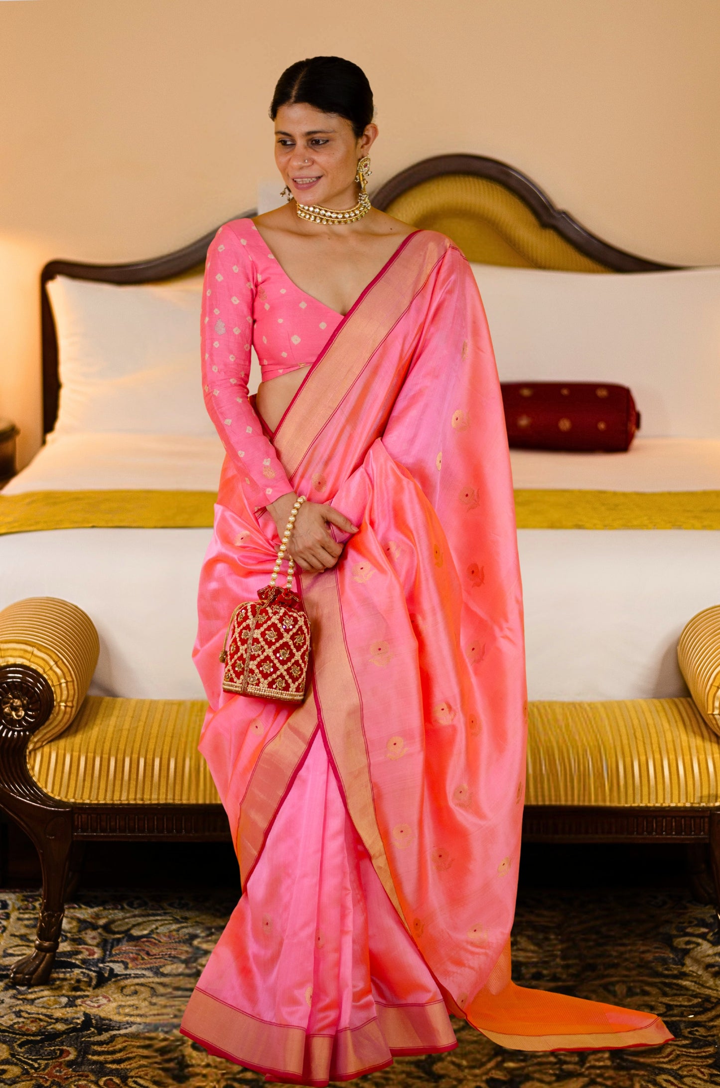 Handloom Chanderi Silk Saree With Zari Silk Border