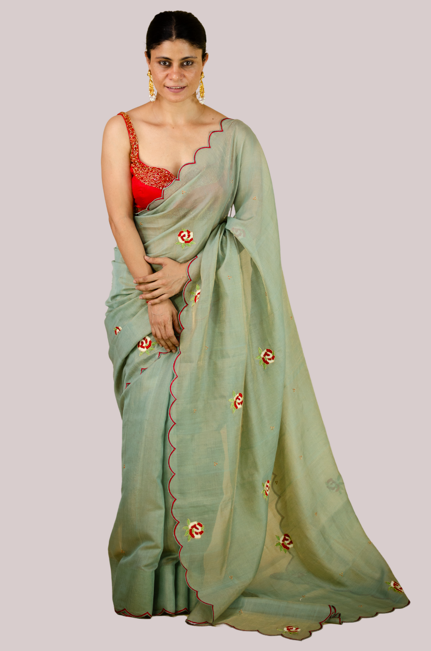 Sequence & Resham thread Hand Embroidered Handloom tissue Silk Saree.