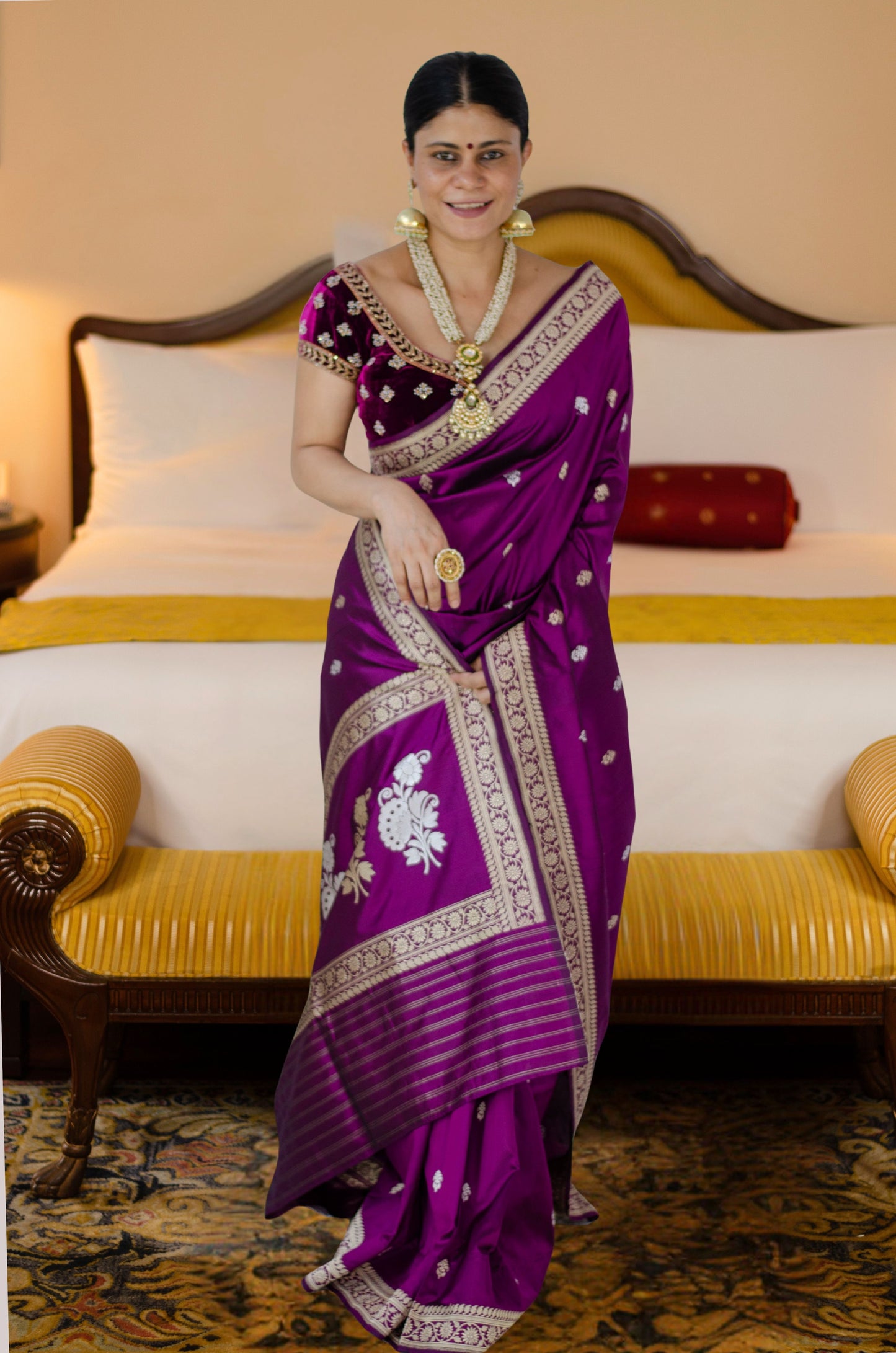 Deep Purple Colour Meenakari /Silver Jangle kadwa Weaving Handwoven Katan Mulbery Silk Saree