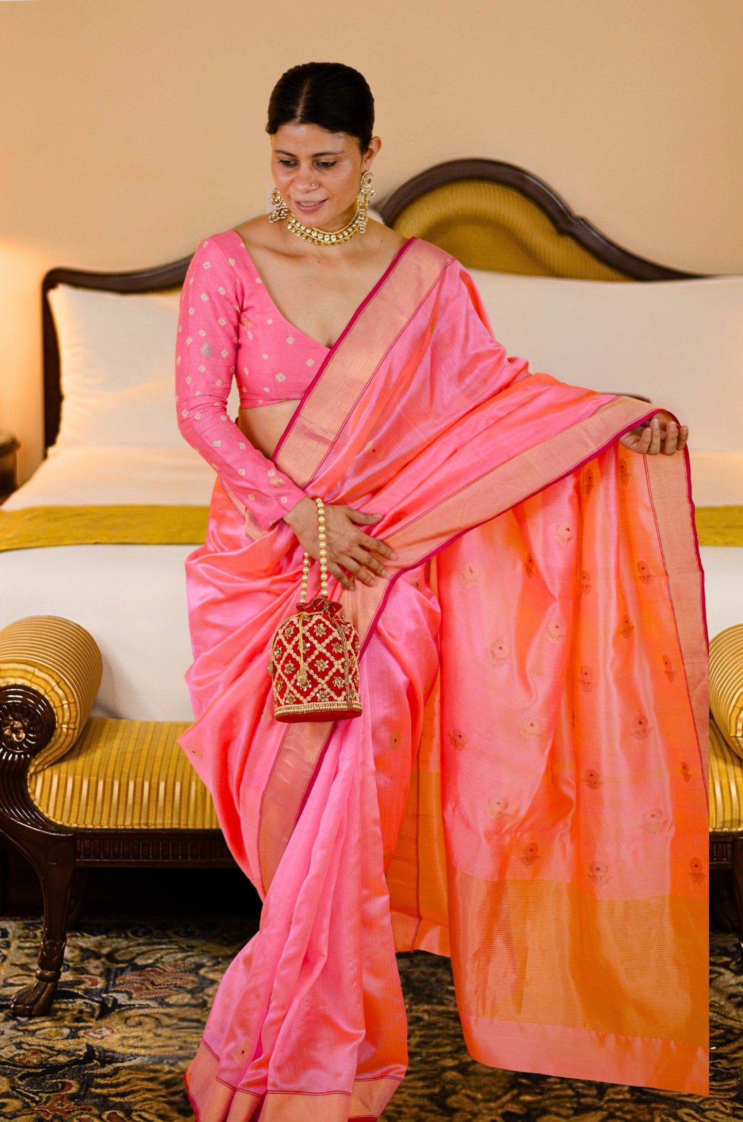 Handloom Chanderi Silk Saree With Zari Silk Border