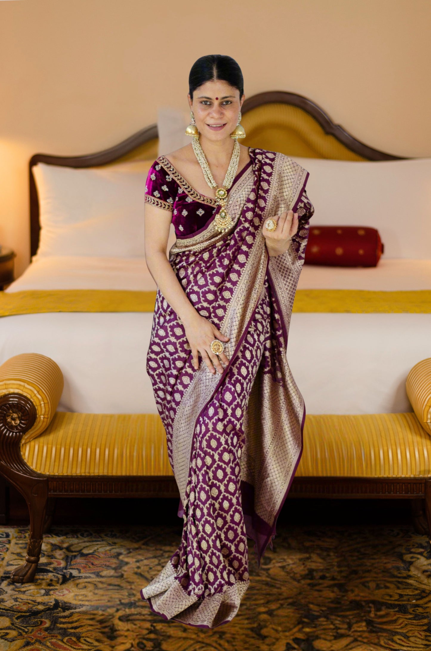 Magenta Colour Pure Handloom Cutwork Katan Silk Saree.