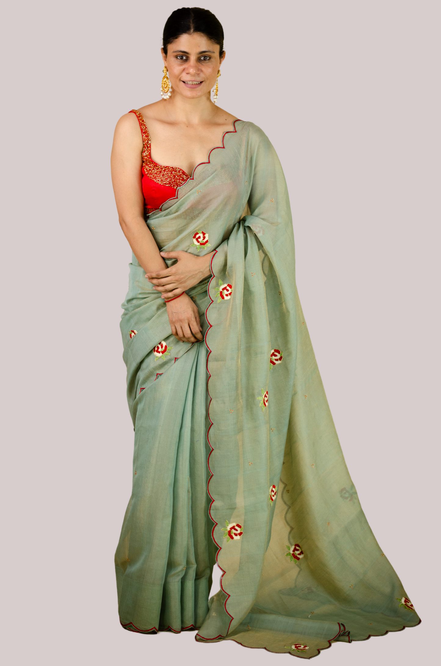 Sequence & Resham thread Hand Embroidered Handloom tissue Silk Saree.