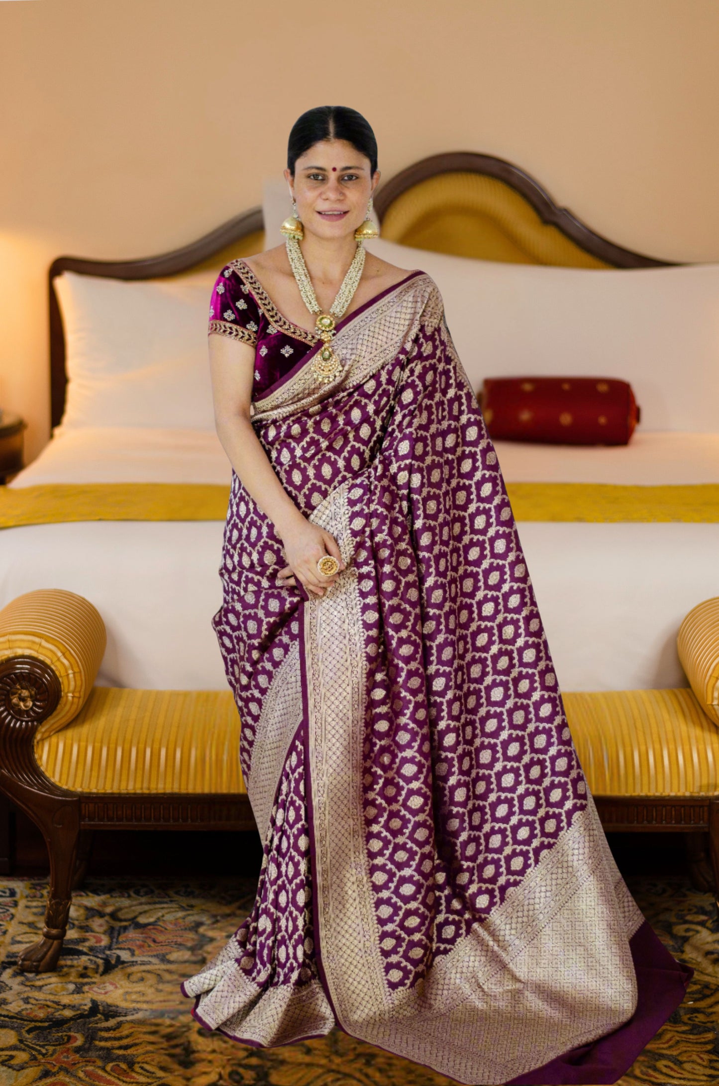 Magenta Colour Pure Handloom Cutwork Katan Silk Saree.