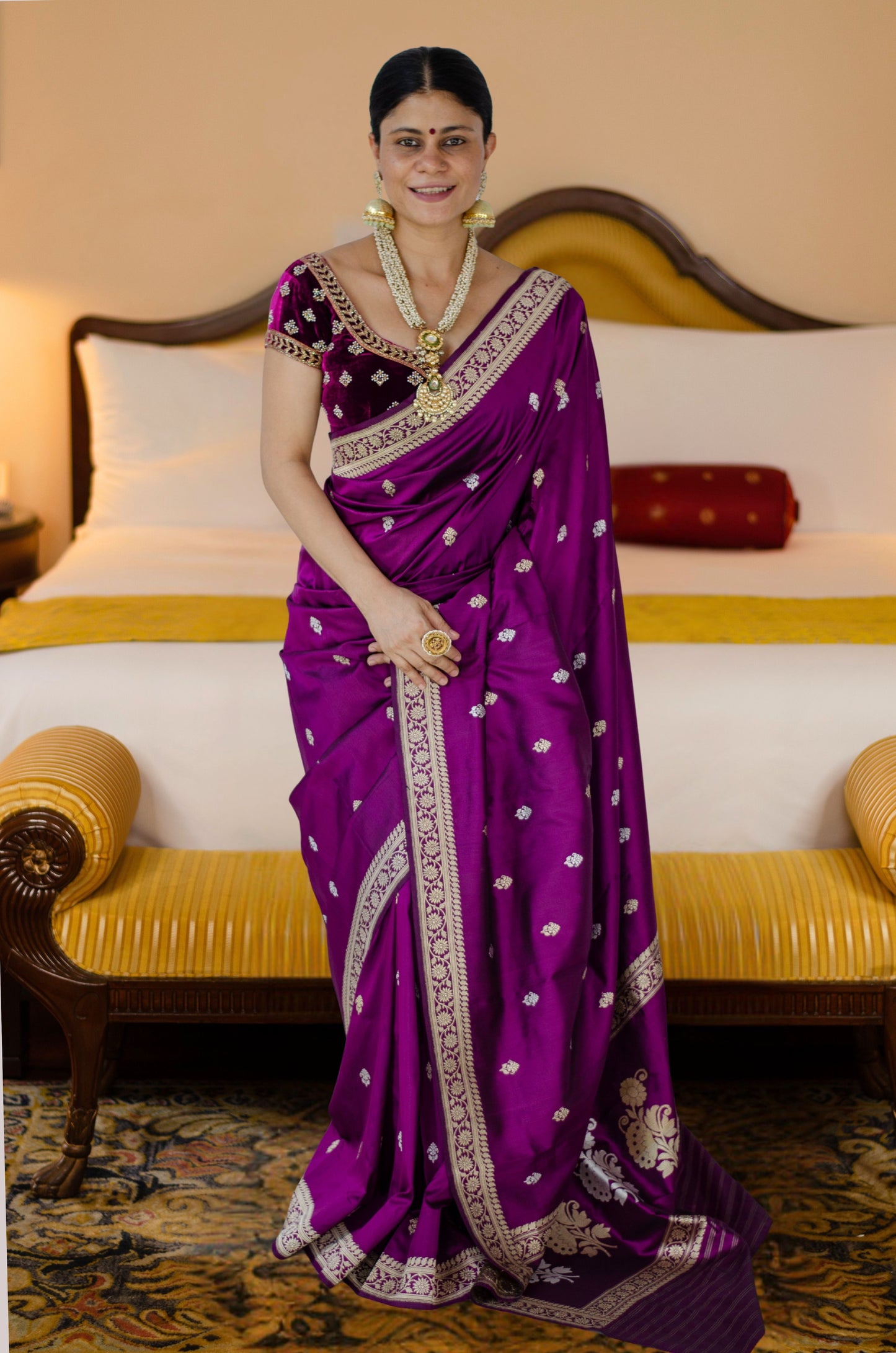 Deep Purple Colour Meenakari /Silver Jangle kadwa Weaving Handwoven Katan Mulbery Silk Saree