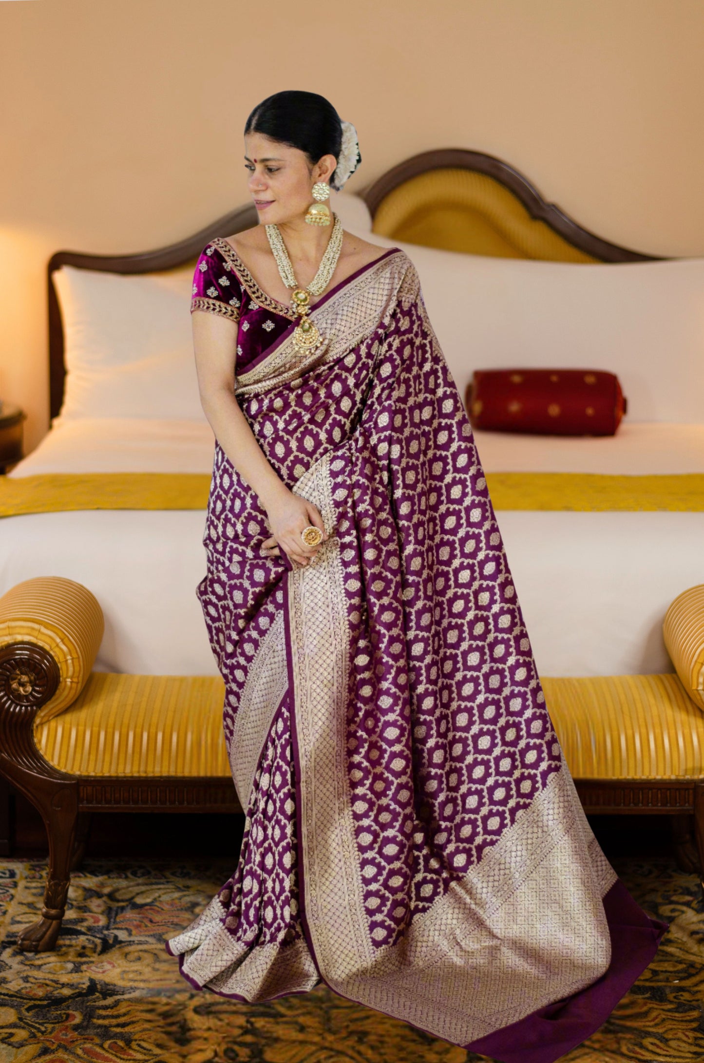 Magenta Colour Pure Handloom Cutwork Katan Silk Saree.