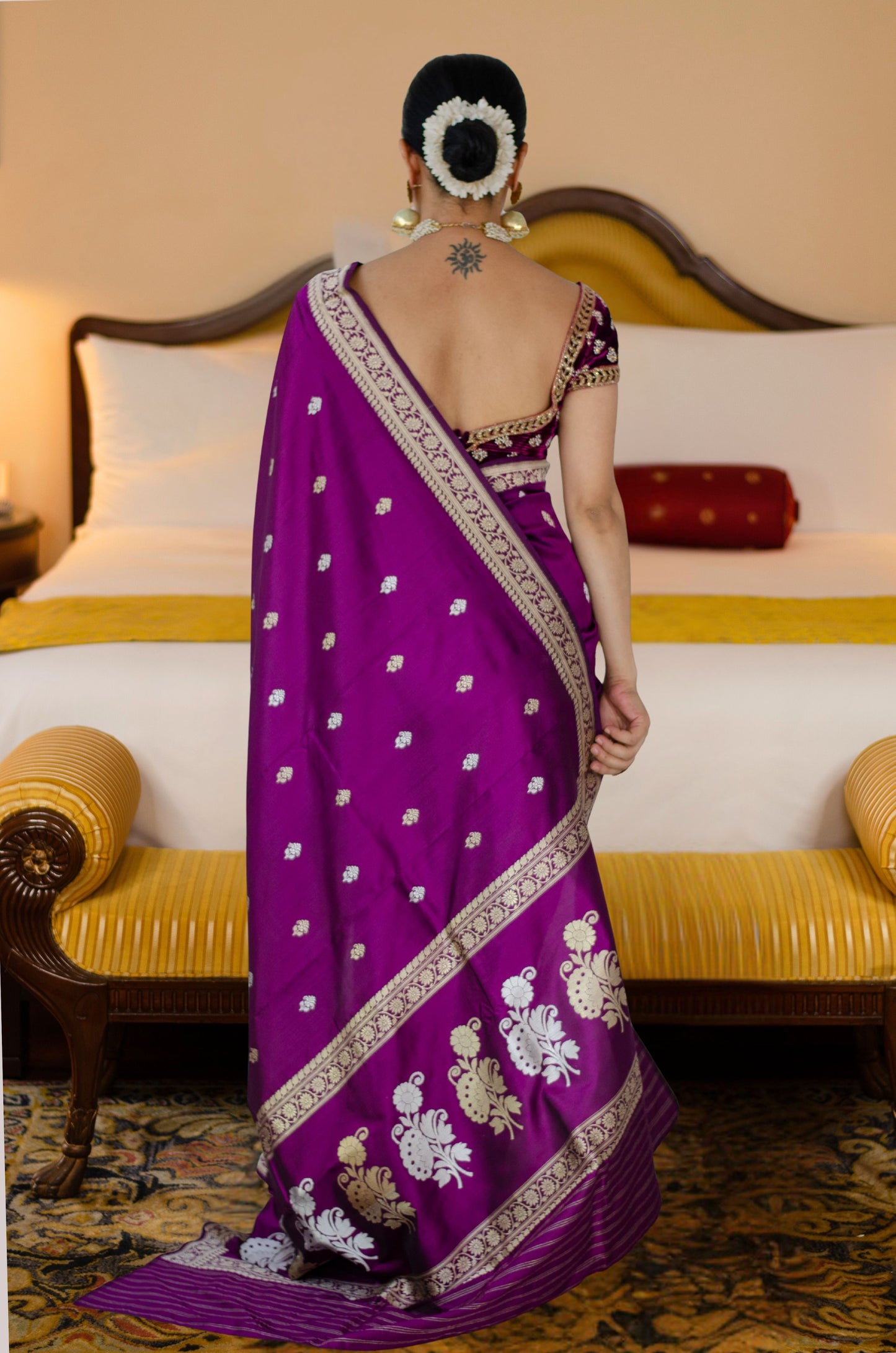Deep Purple Colour Meenakari /Silver Jangle kadwa Weaving Handwoven Katan Mulbery Silk Saree