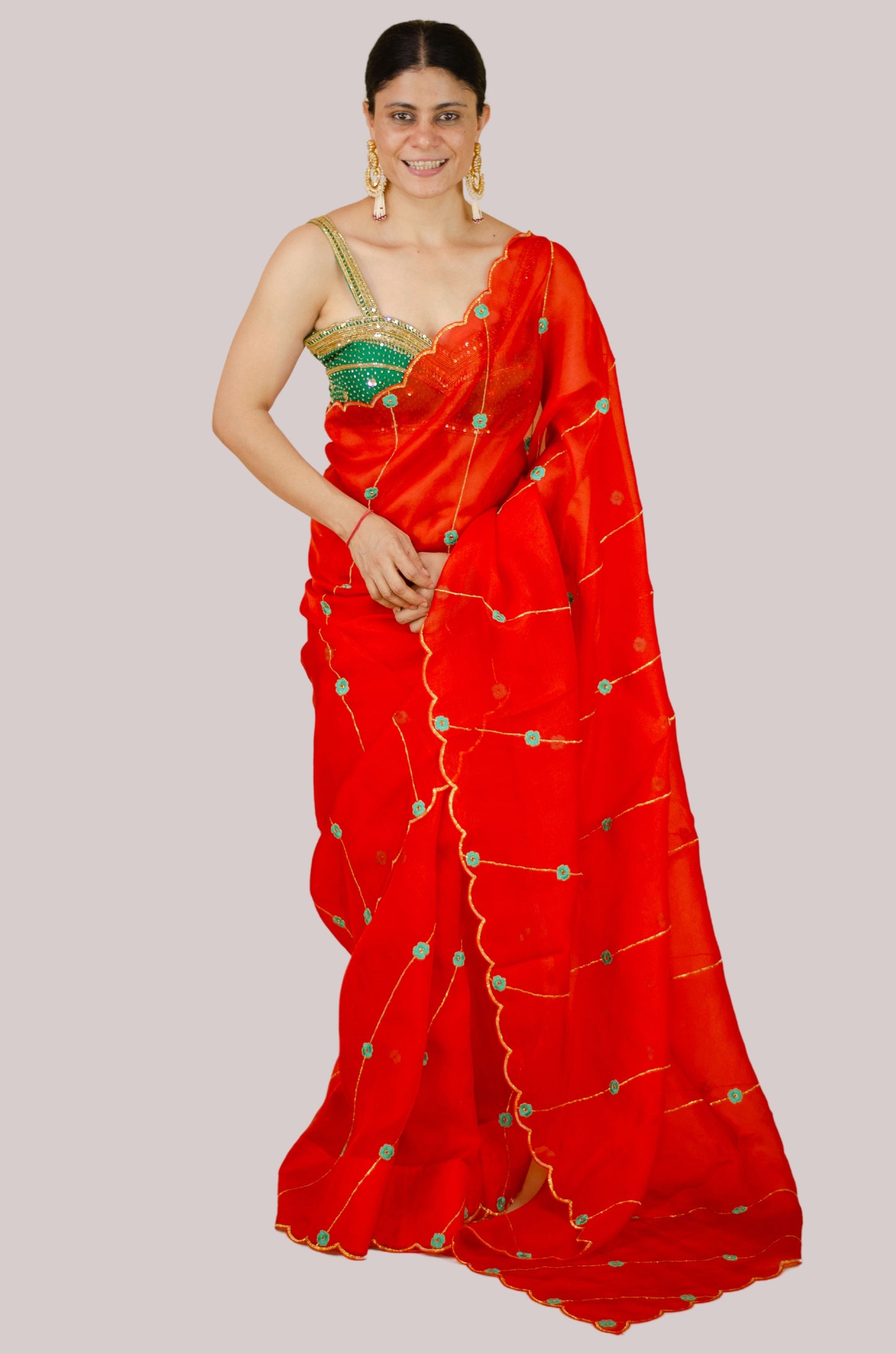 Sequence & Resham thread Hand Embroidered Handloom Organza Silk Saree.