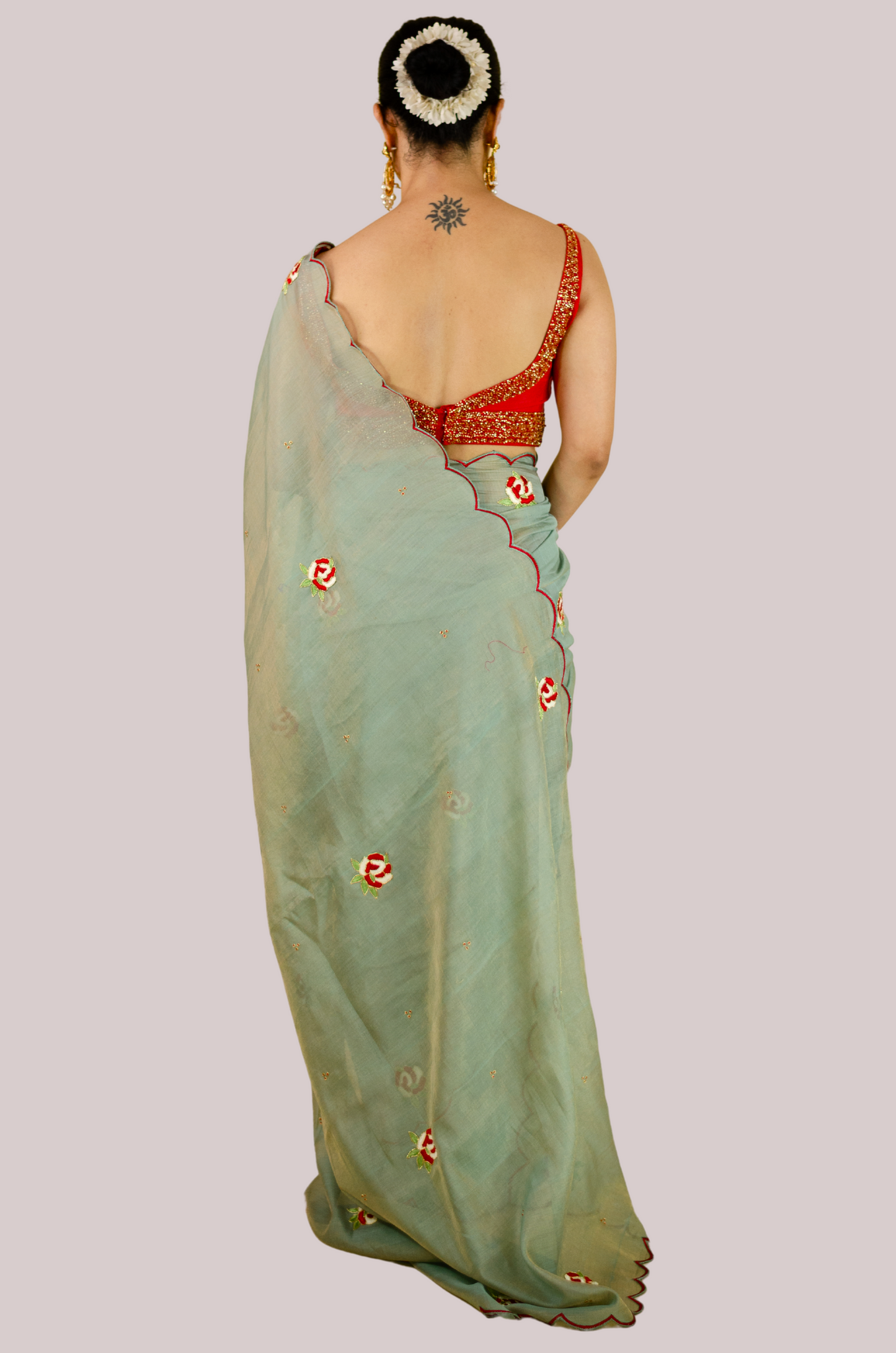 Sequence & Resham thread Hand Embroidered Handloom tissue Silk Saree.