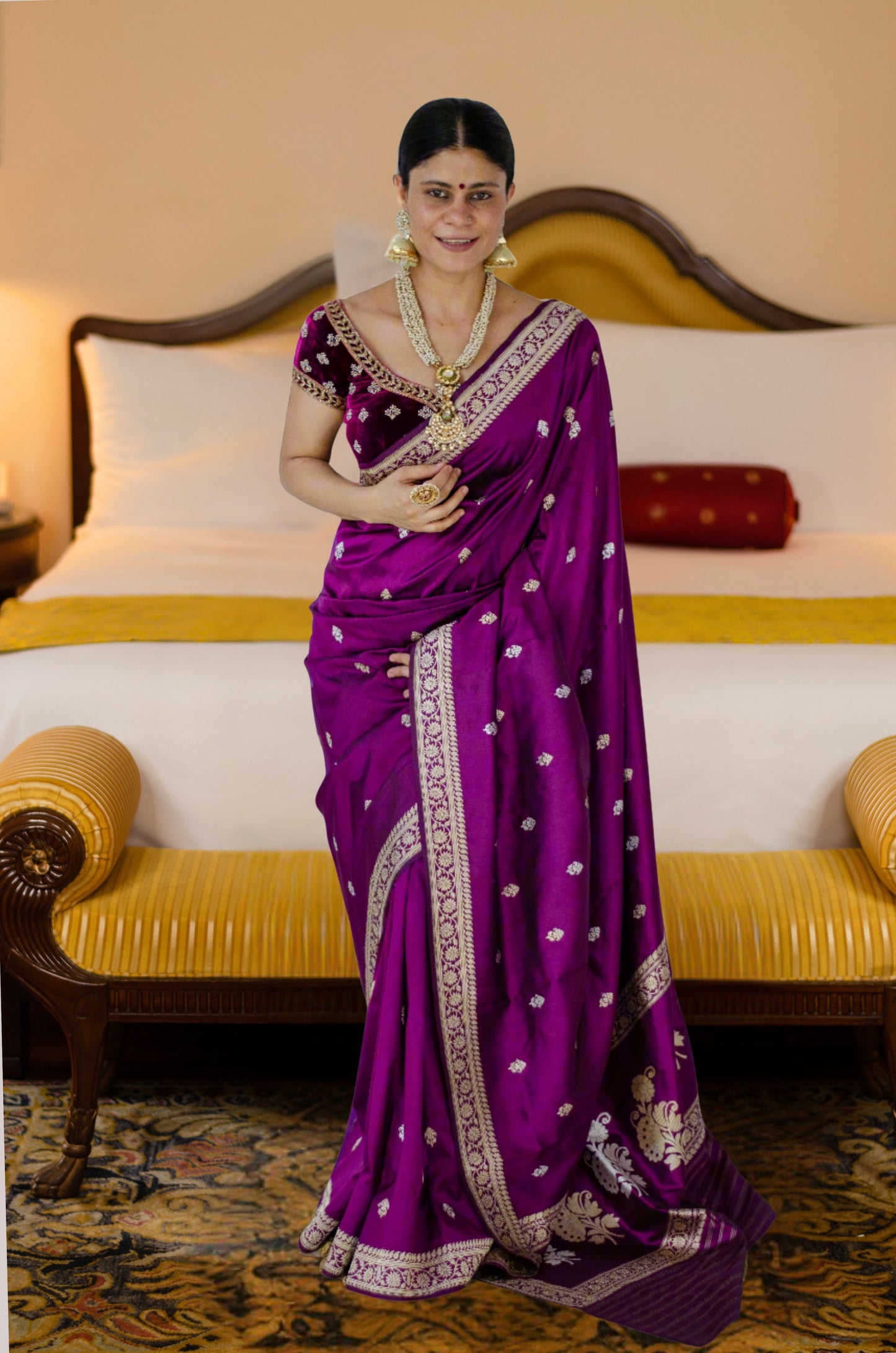 Deep Purple Colour Meenakari /Silver Jangle kadwa Weaving Handwoven Katan Mulbery Silk Saree