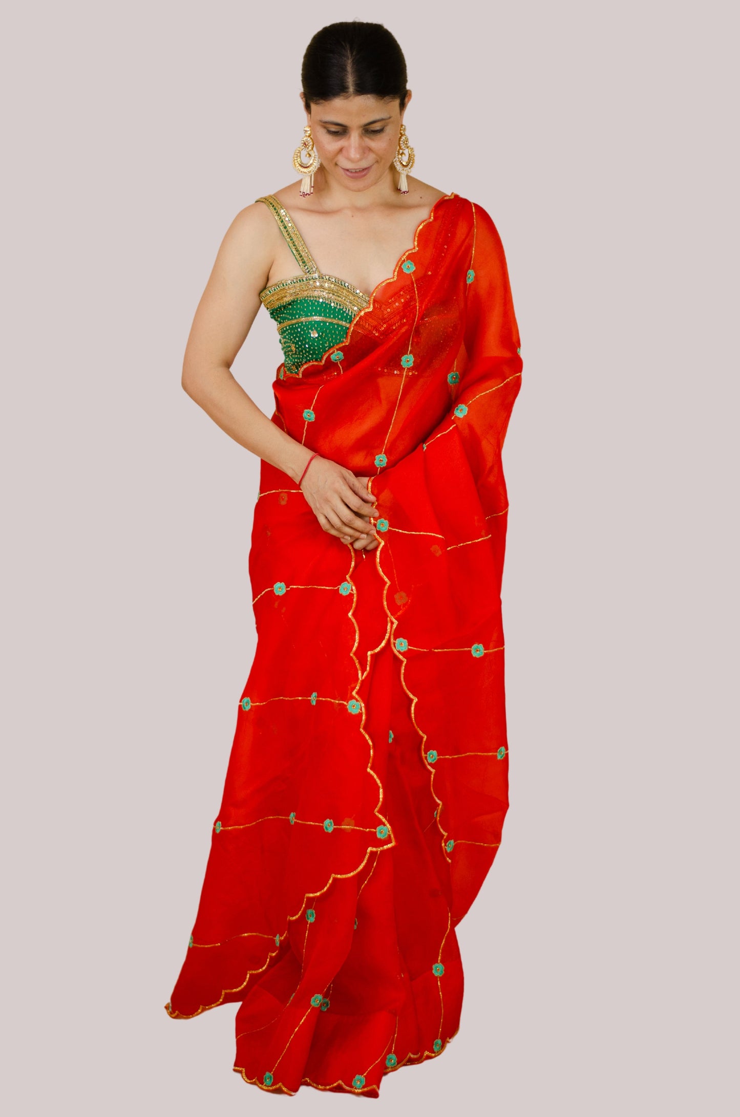 Sequence & Resham thread Hand Embroidered Handloom Organza Silk Saree.