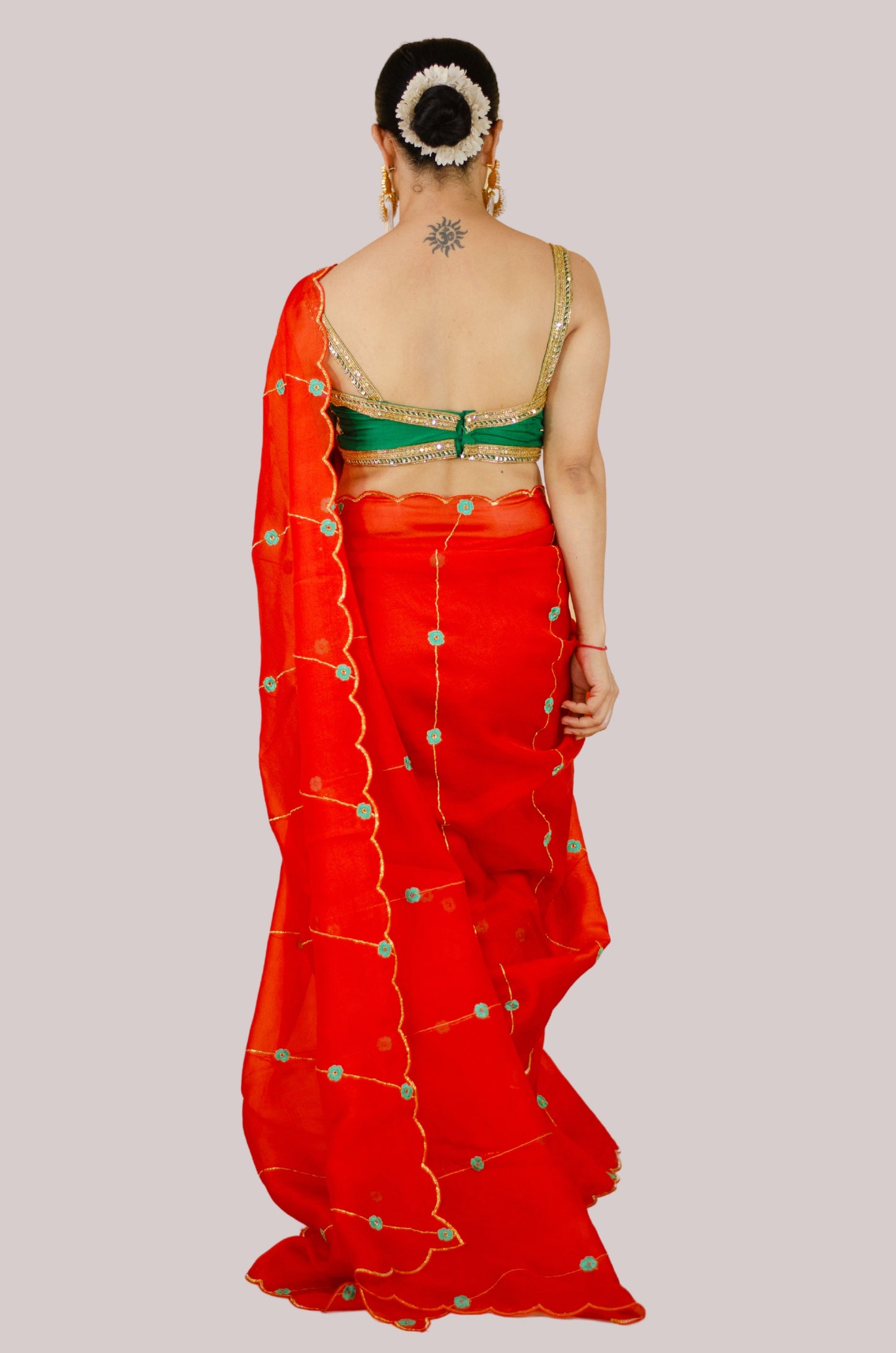 Sequence & Resham thread Hand Embroidered Handloom Organza Silk Saree.